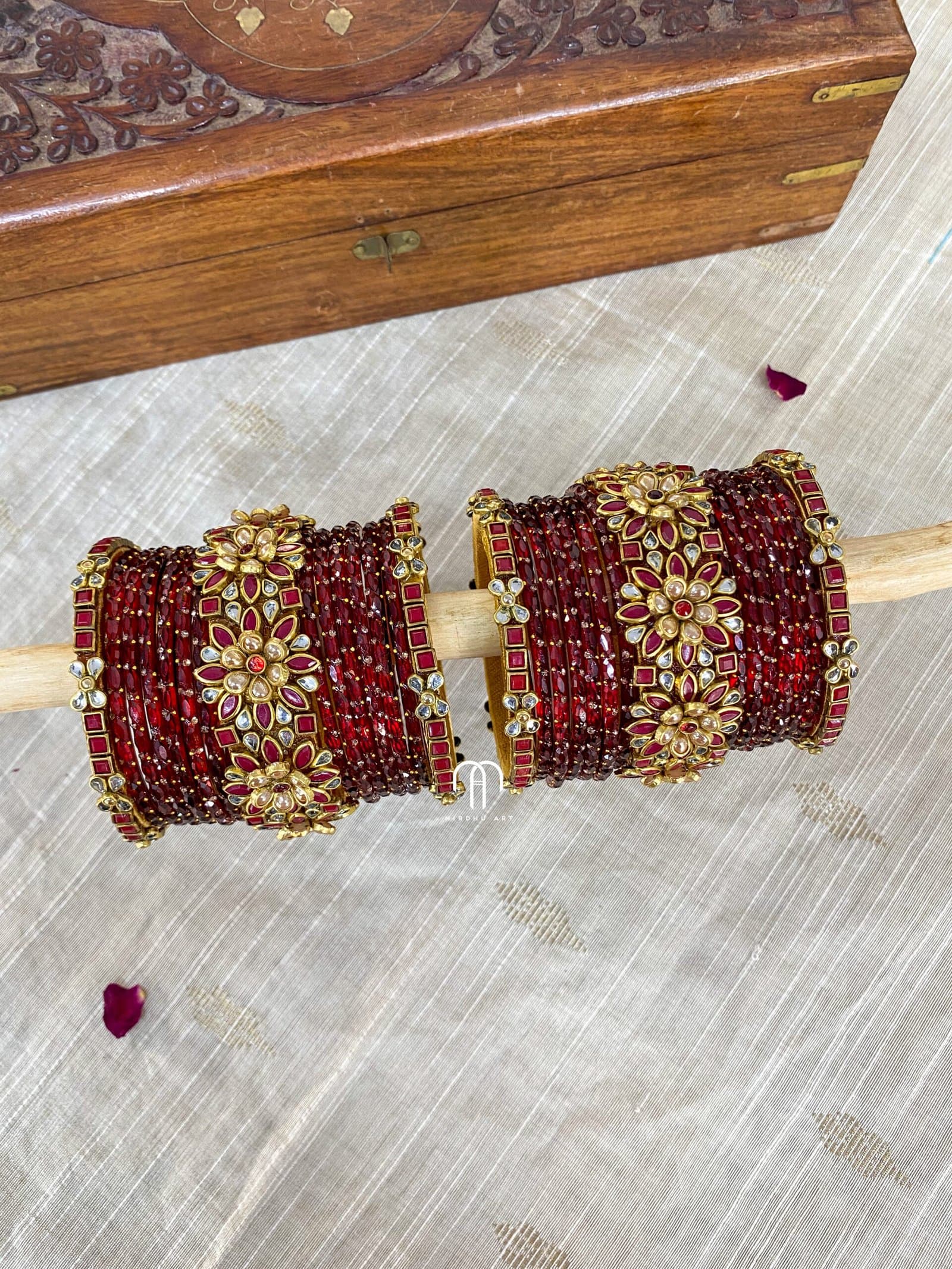 Kundan Bangles with glass bangles – Maroon And Golden from Bangle by Choice