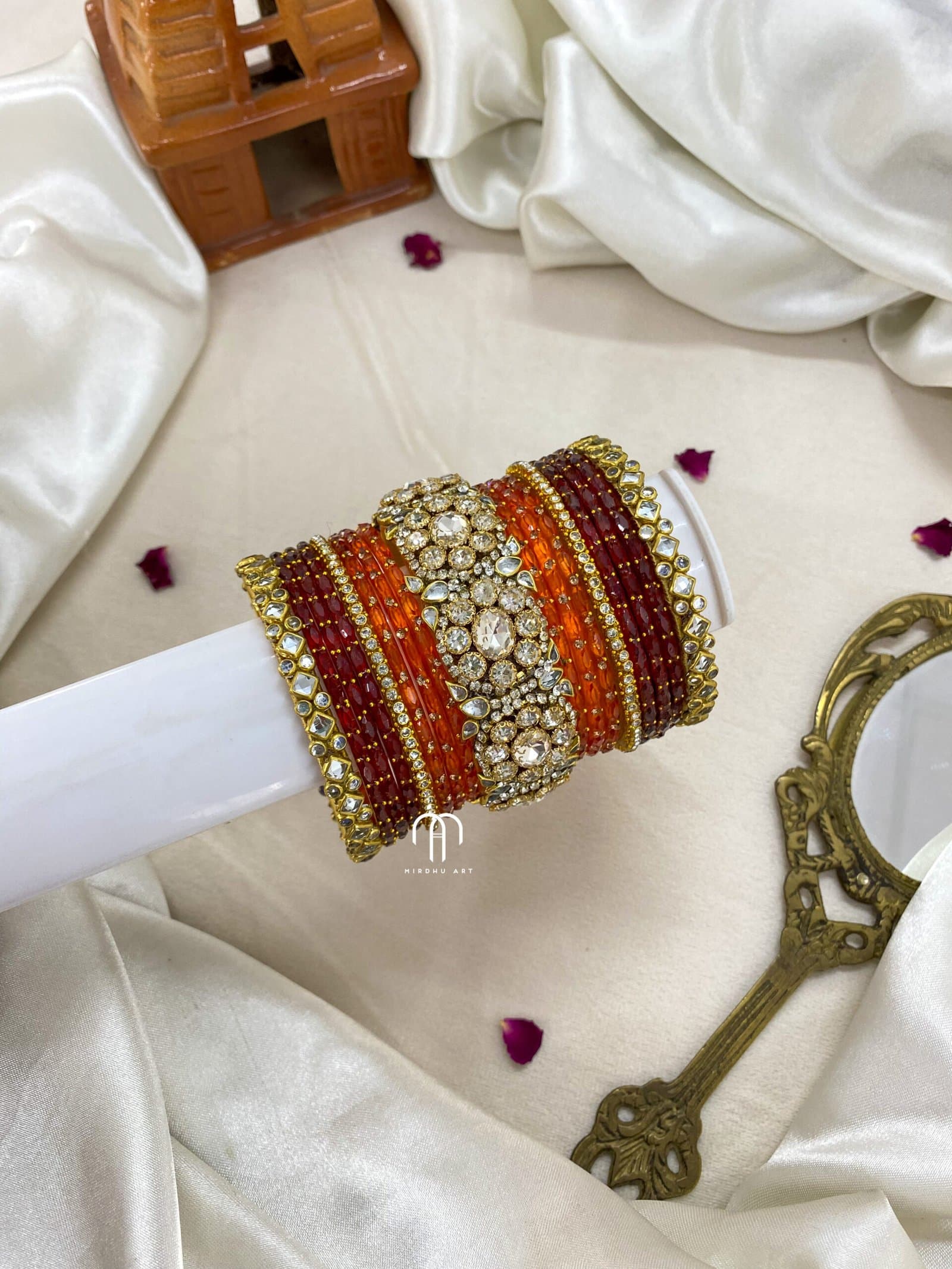 Polki Diamond Replica Bangles – Rust Orange and maroon from Bangle by Choice