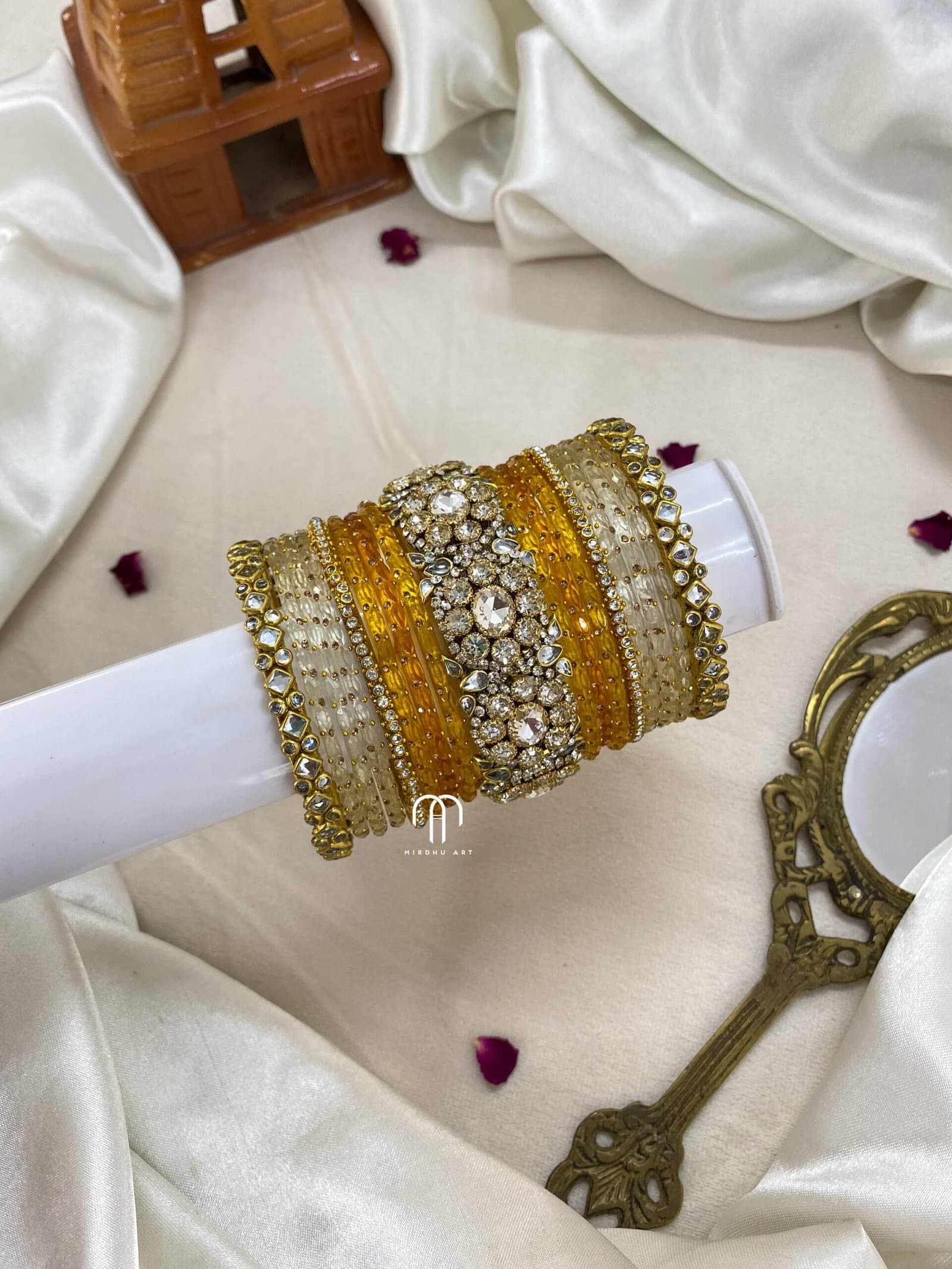 Polki Diamond Replica Bangles – Yellow and White from Bangle by Choice