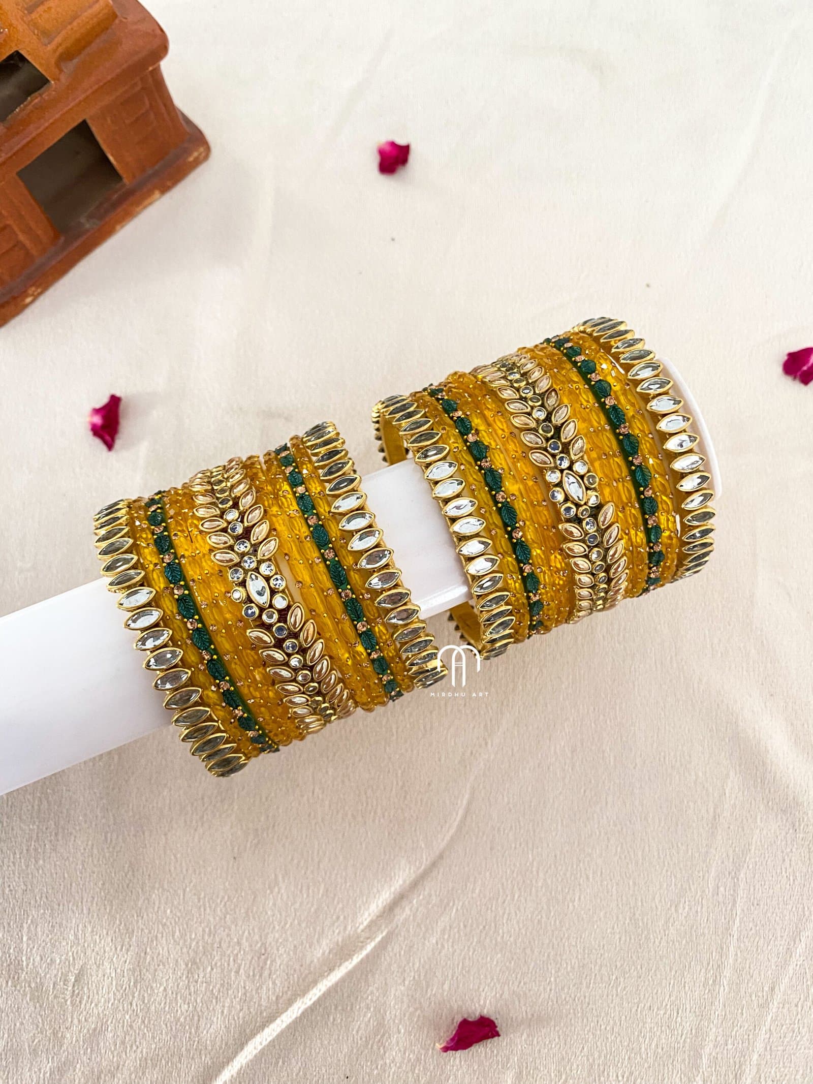 Leaf Kada Simple Set – Golden And Yellow from Bangle by Choice
