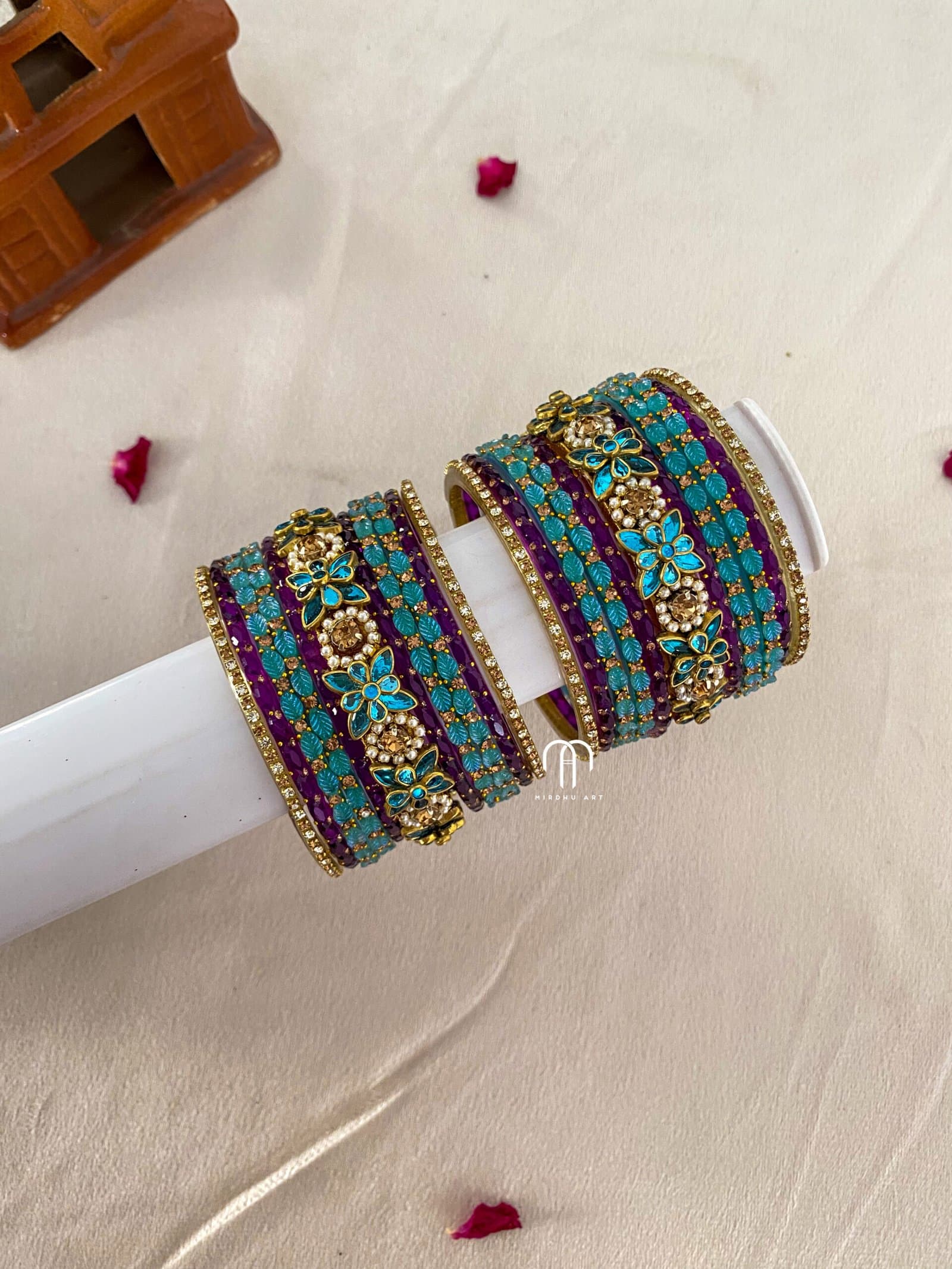 Flower Kada Simple Set – Krishna Blue And Purple from Bangle by Choice