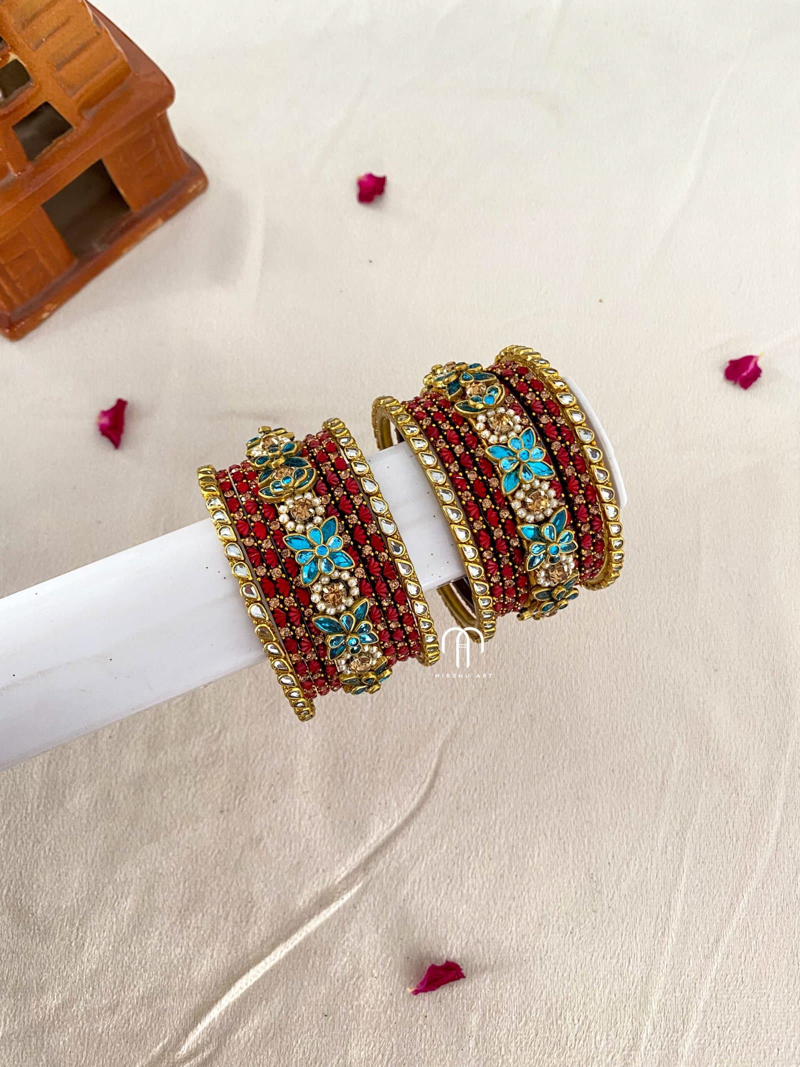 Flower Kada Simple Set – Krishna Blue And Maroon from Bangle by Choice