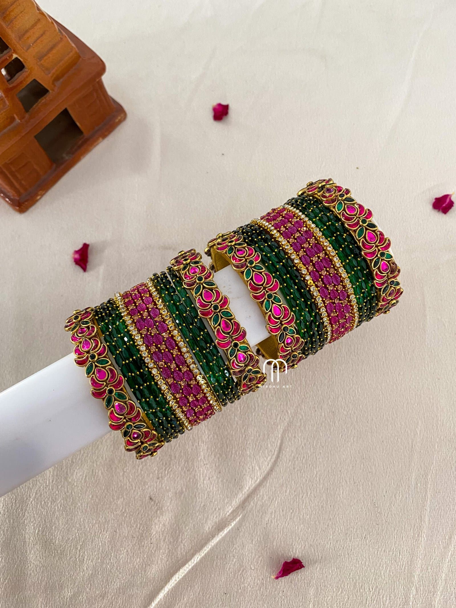 Lotus Kada Set – Rani Pink And Green from Bangle by Choice