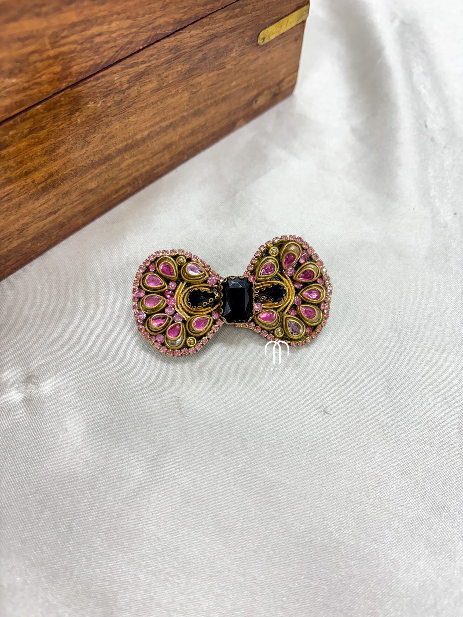 Bow Saree Pins – Baby Pink And Black from Bangle by Choice