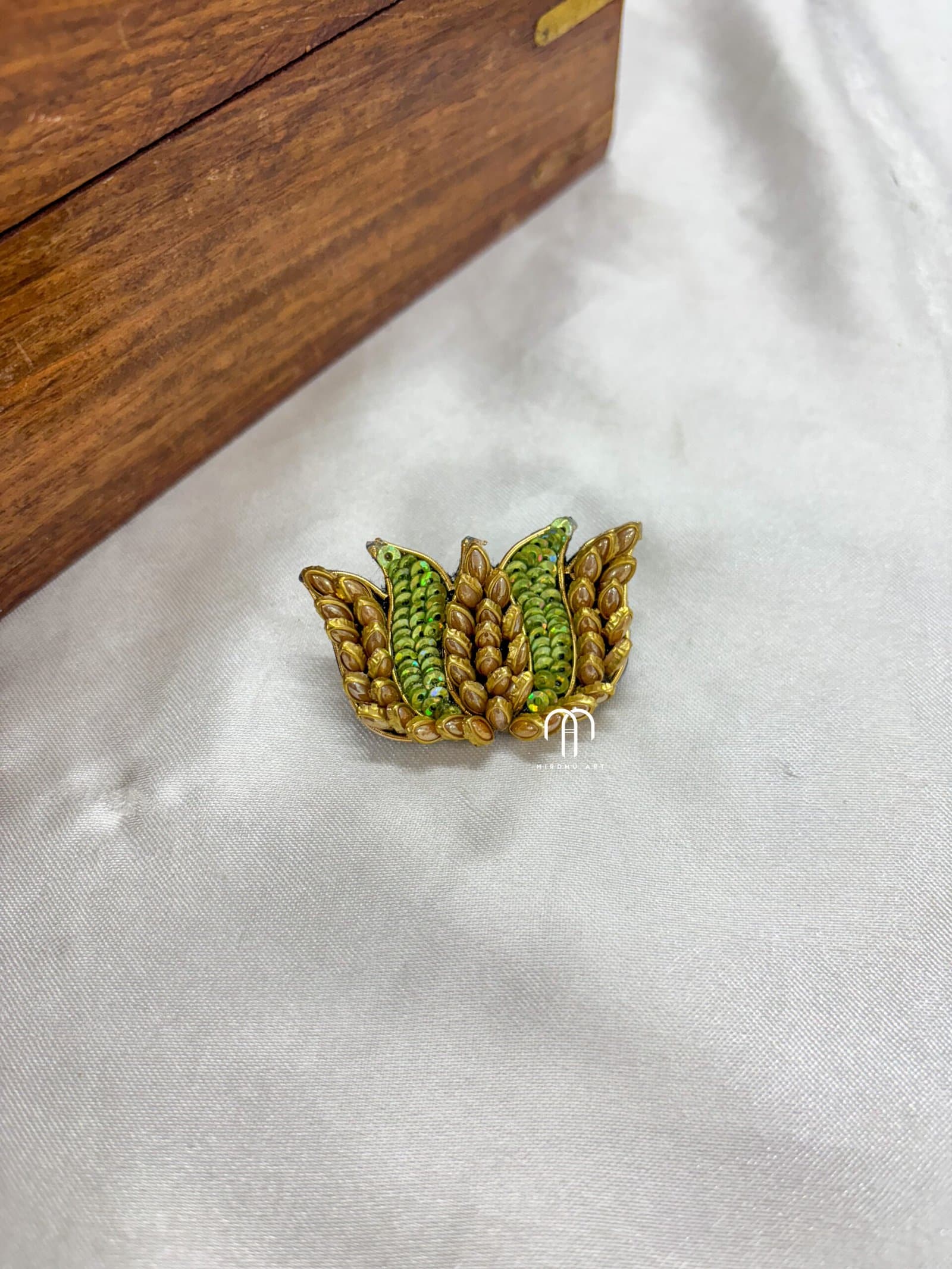 Lotus Saree Pins – Turquoise Green And Golden