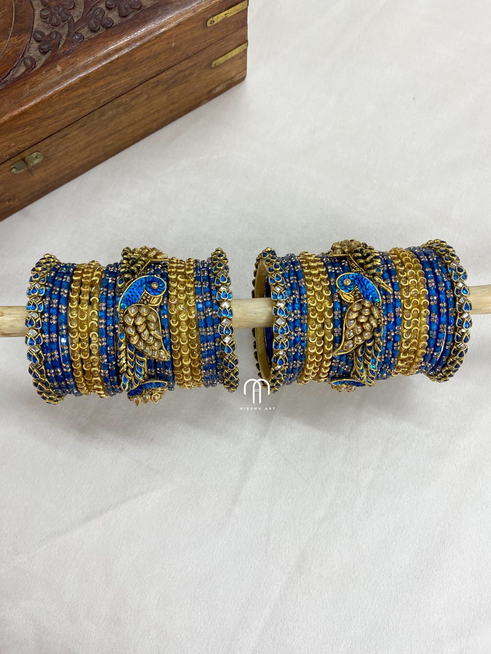 Kundan Bangles – Lotus & Parrot (Krishna Blue and Golden) from Bangle by Choice