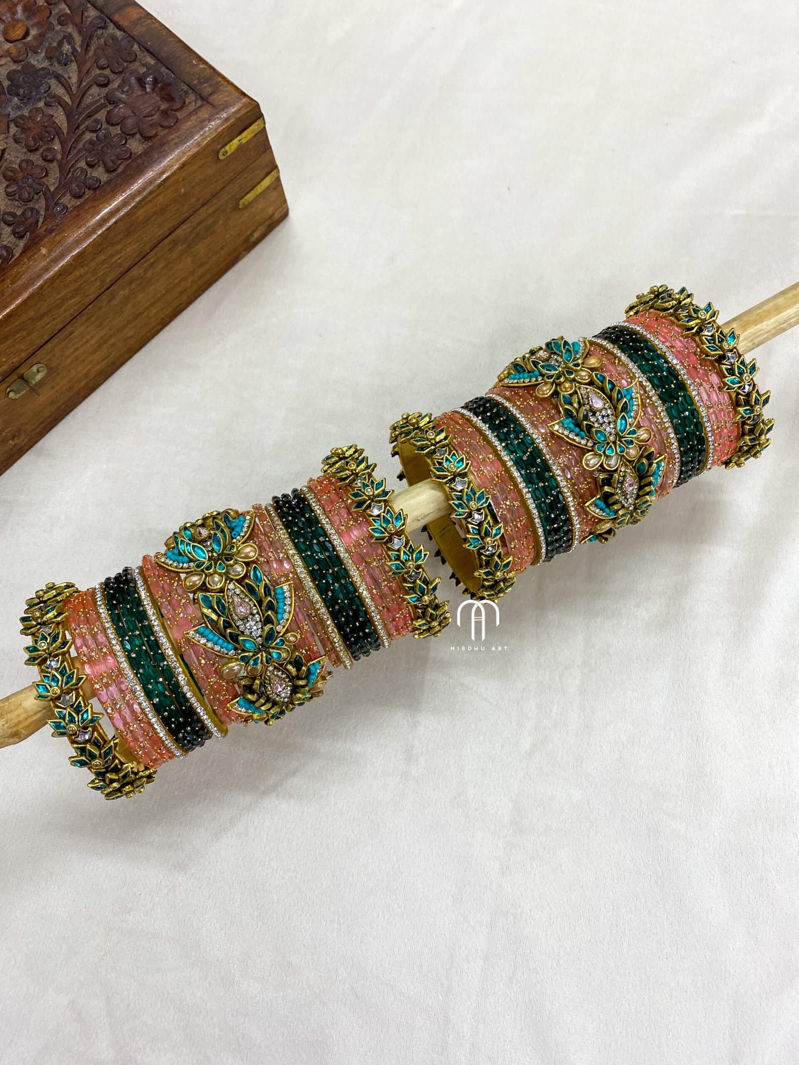 Lily – Peacock Green and Baby Pink from Bangle by Choice