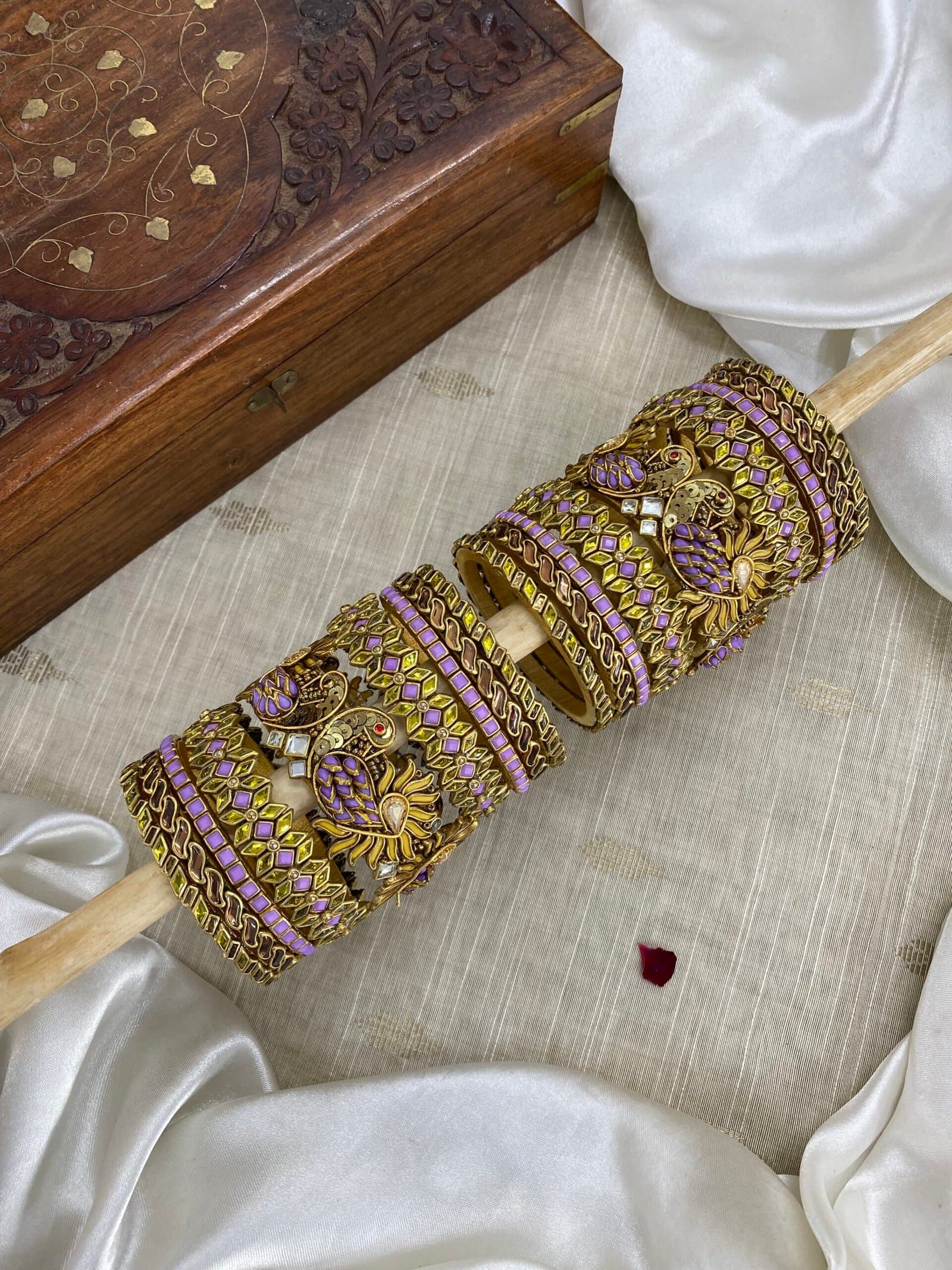 Kundan Bangles – Annapakshi (Lilac & Yellow Bangle Set) from Bangle by Choice
