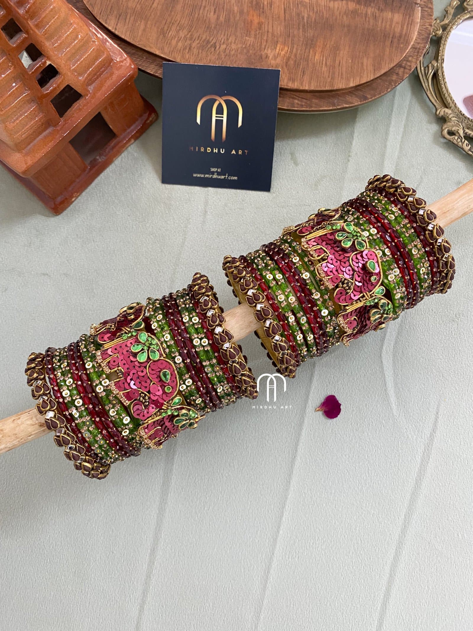 Elephant Bangles. 2.0 (Brown and Parrot Green) from Bangle by Choice