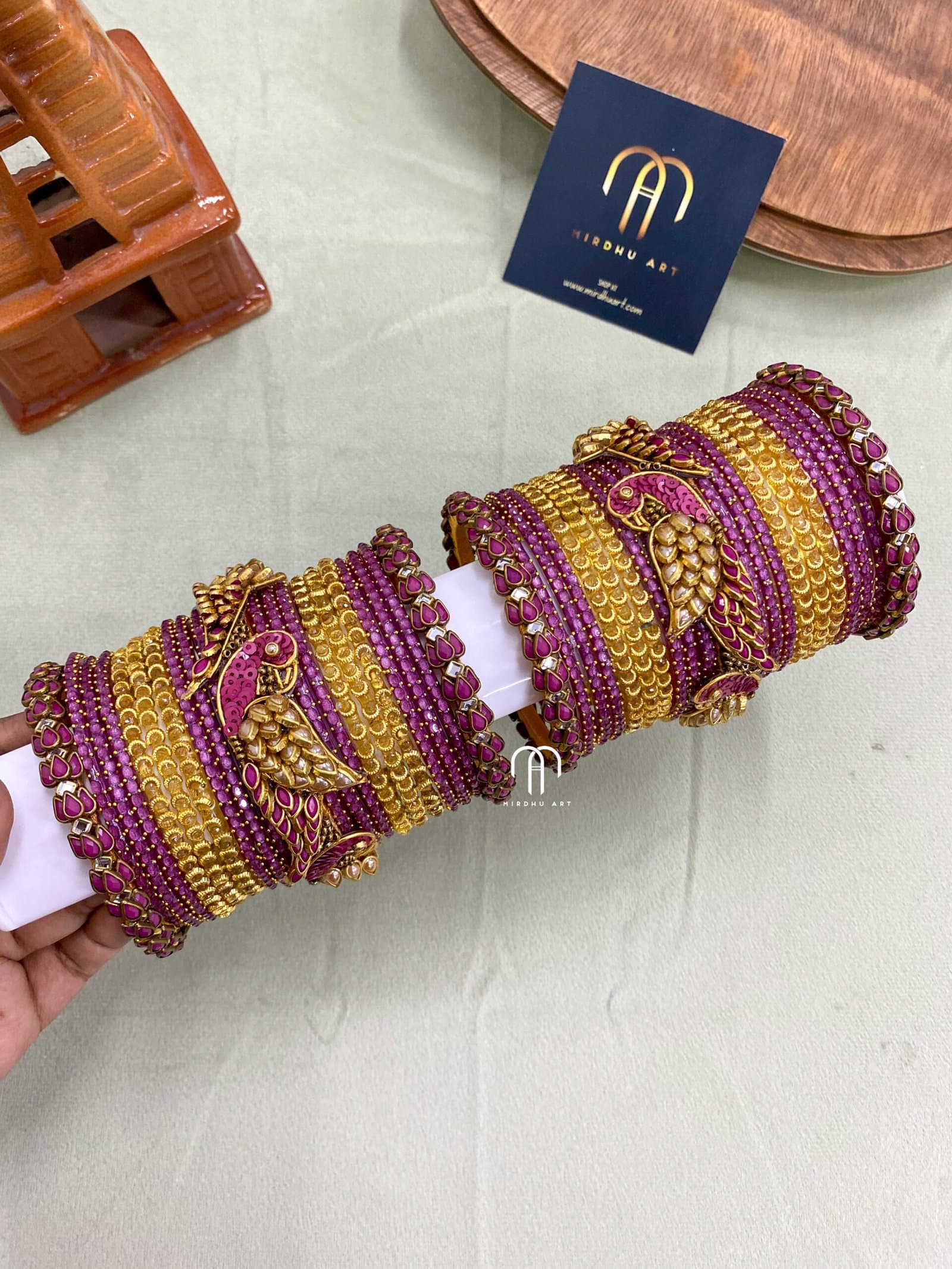 Kundan Bangles – Lotus & Parrot (Mezanta Pink and Golden) from Bangle by Choice