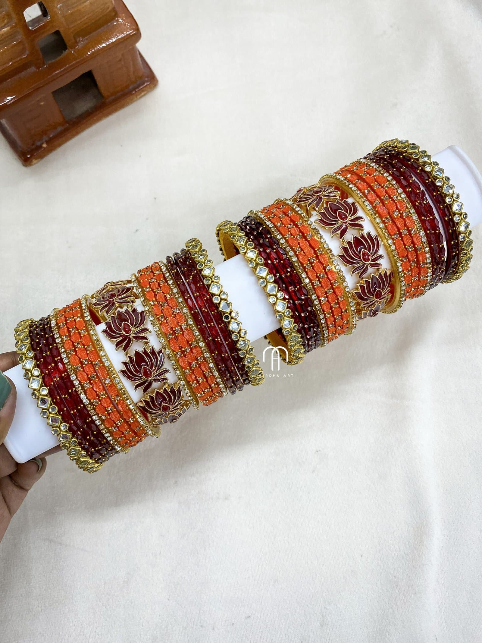 Lotus with Lakshmi -Rust Orange and Maroon from Bangle by Choice