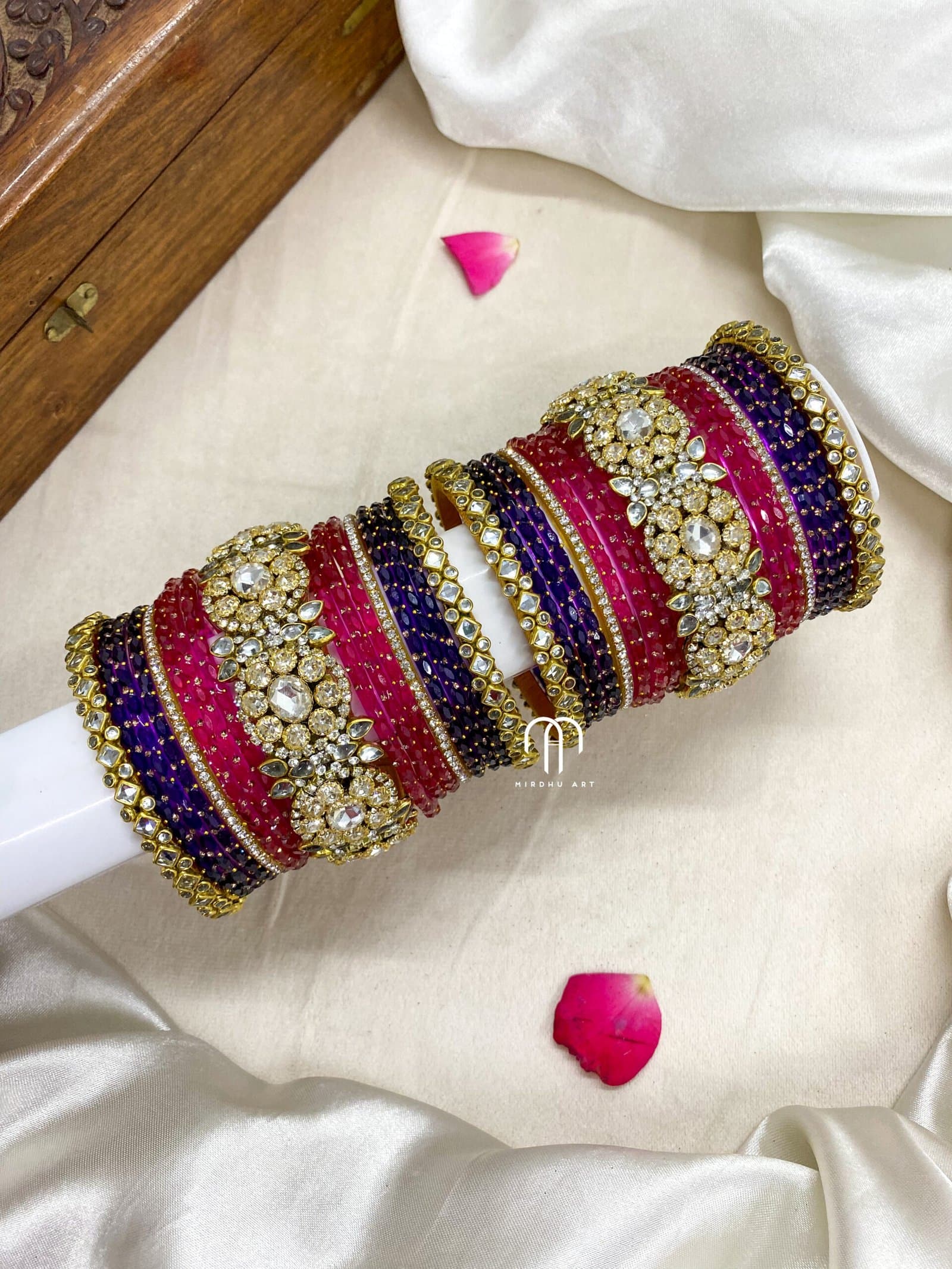 Polki Diamond Replica Bangles – Rani Pink and Purple from Bangle by Choice
