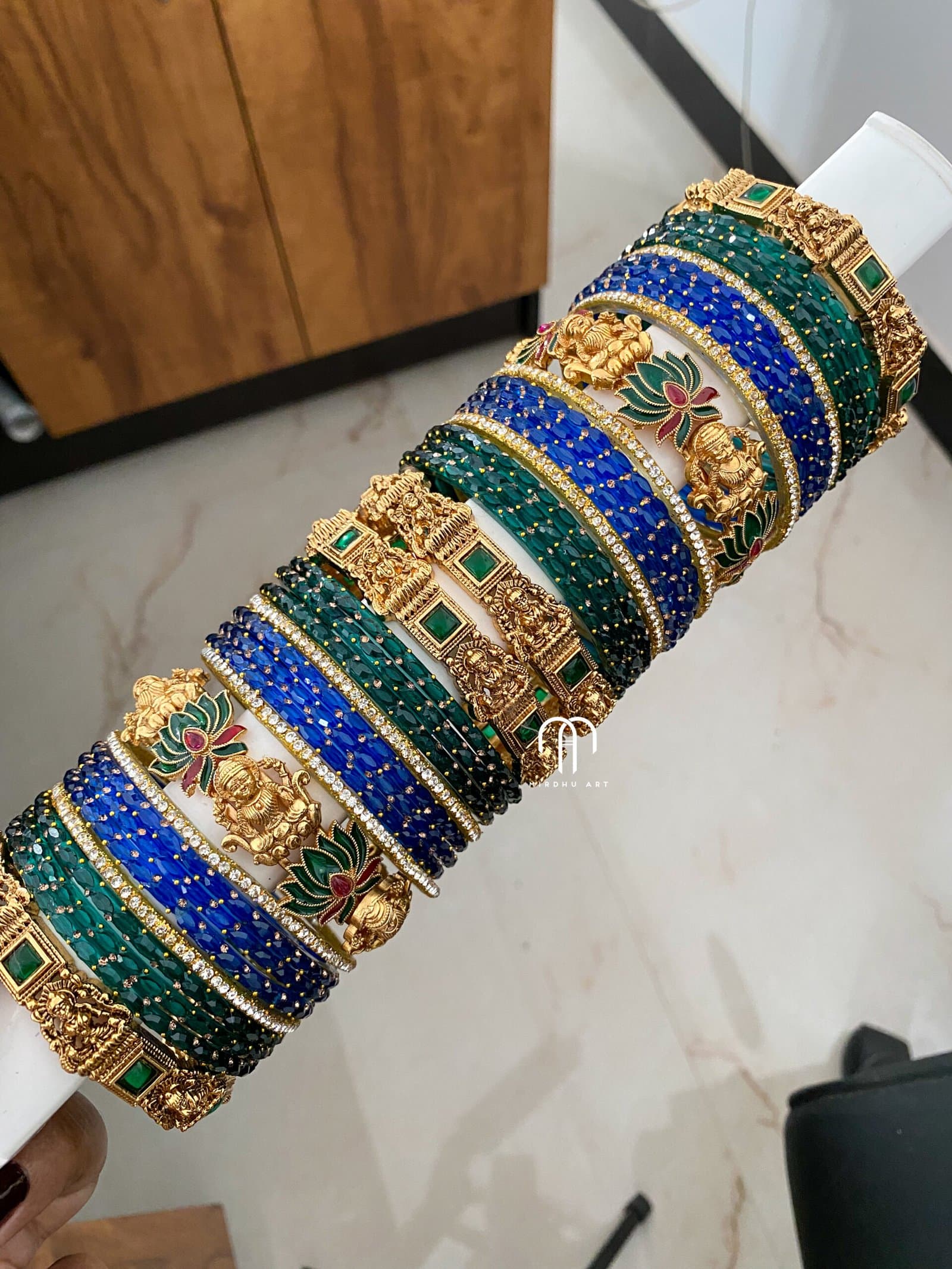 Lakshmi & Lotus – Krishna blue and Peacock Green from Bangle by Choice
