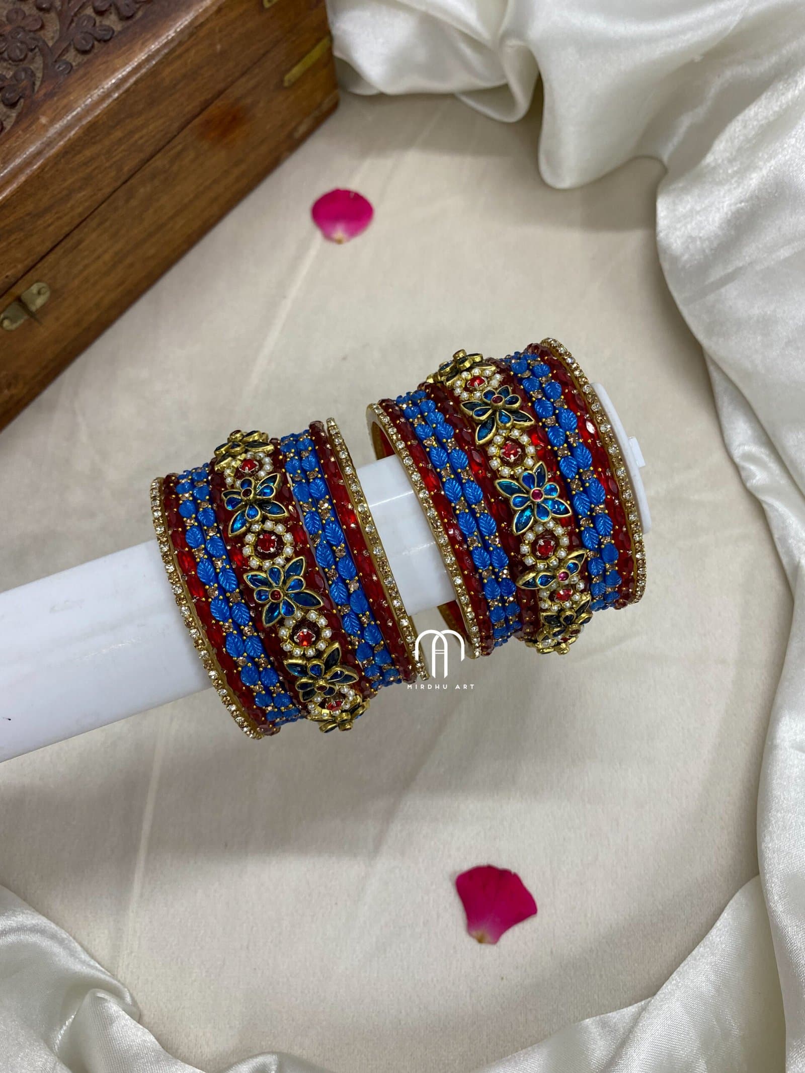 Flower Kada Simple Set – Krishna Blue And Red from Bangle by Choice