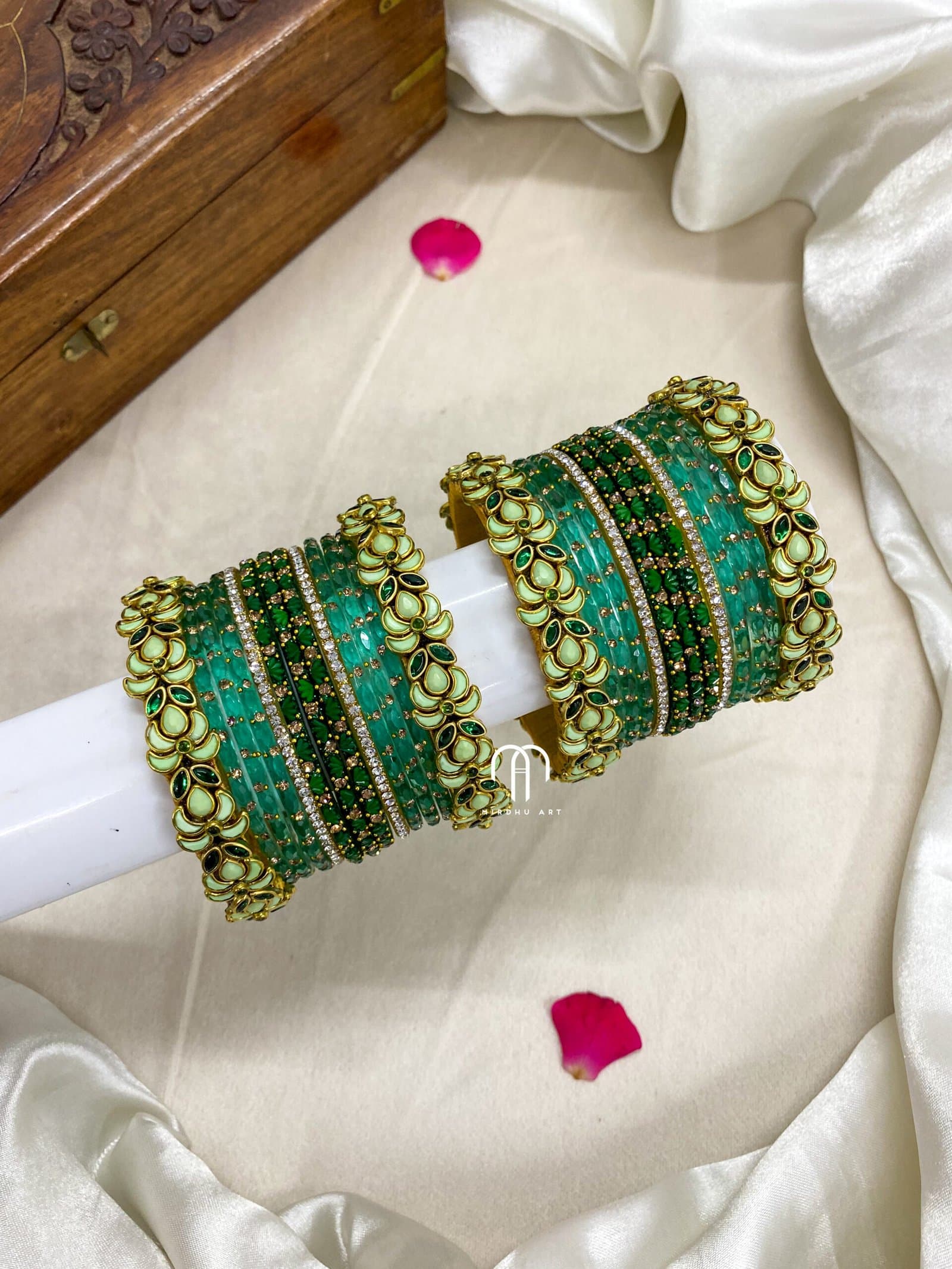 Lotus Kada Set – Pista Green And Turquoise Green from Bangle by Choice