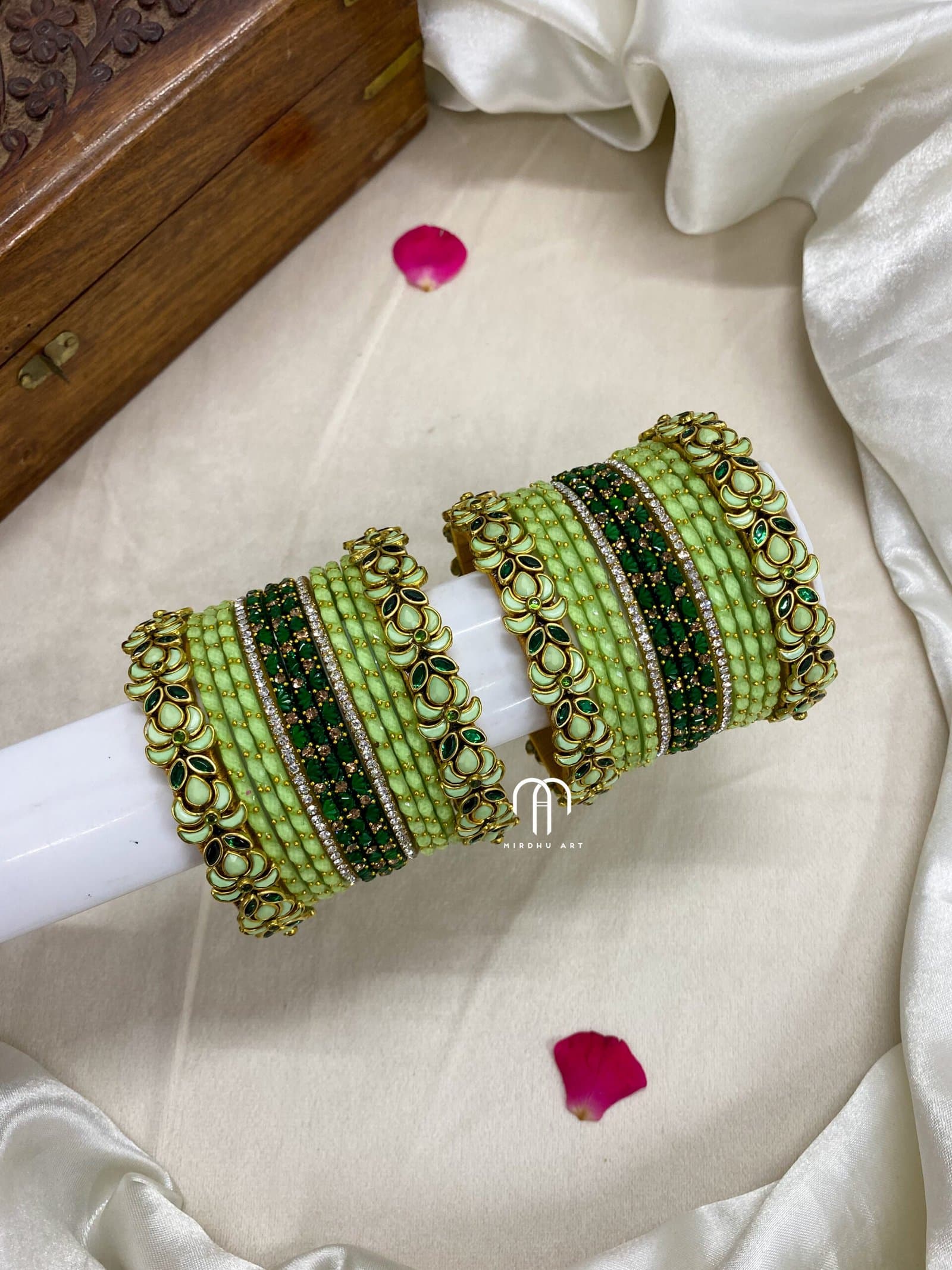 Lotus Kada Set – Pista Green And Dark Green from Bangle by Choice