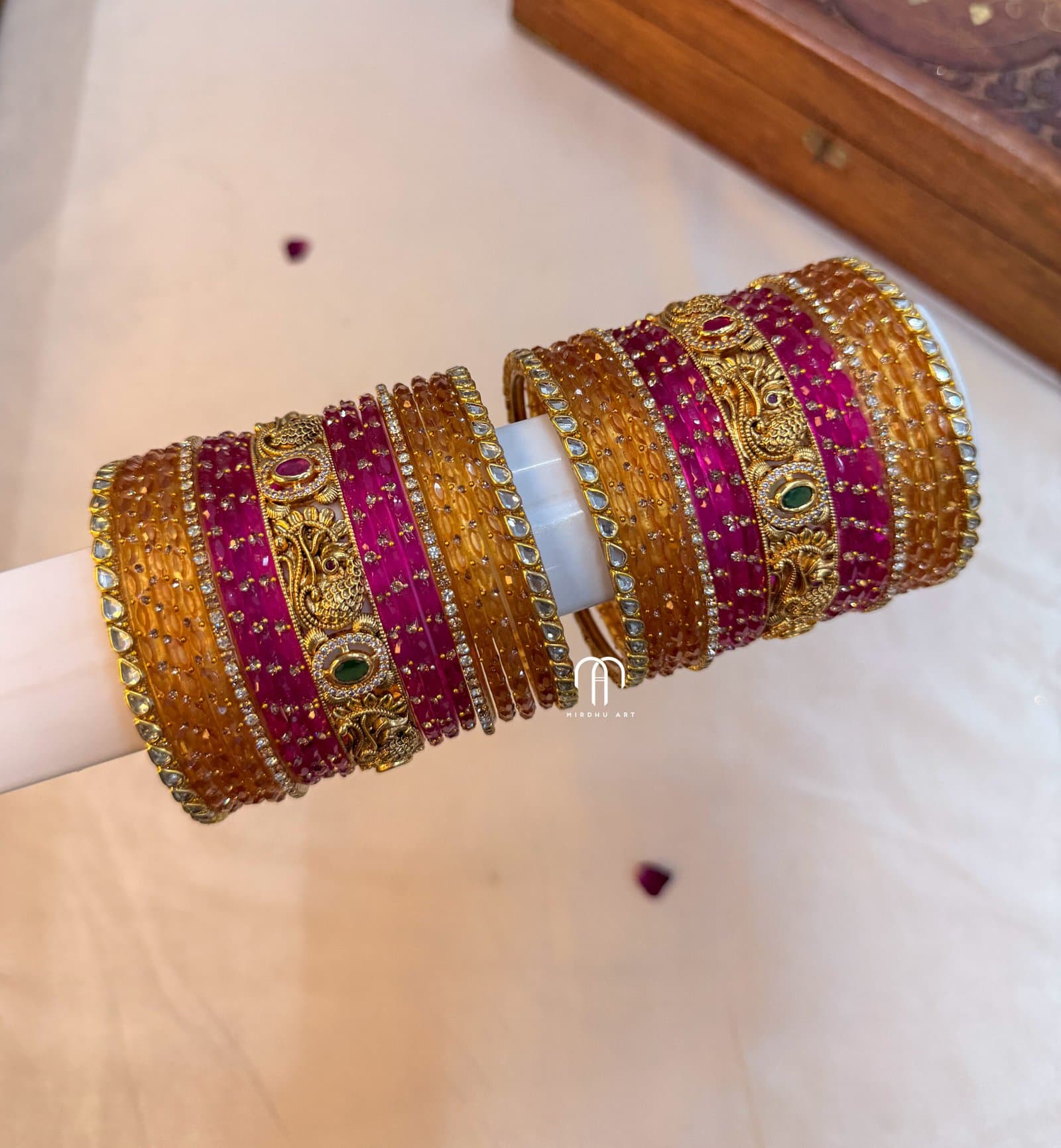 Peacock Metal Bangles – Rani Pink And Golden from Bangle by Choice