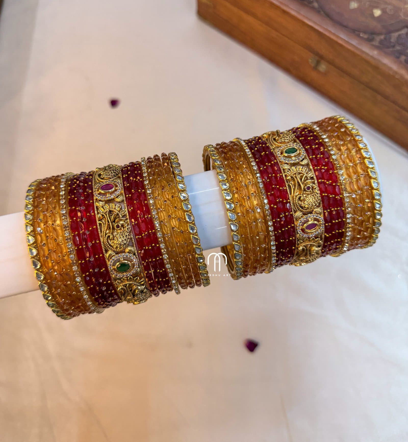 Peacock Metal Bangles – Red And Golden from Bangle by Choice