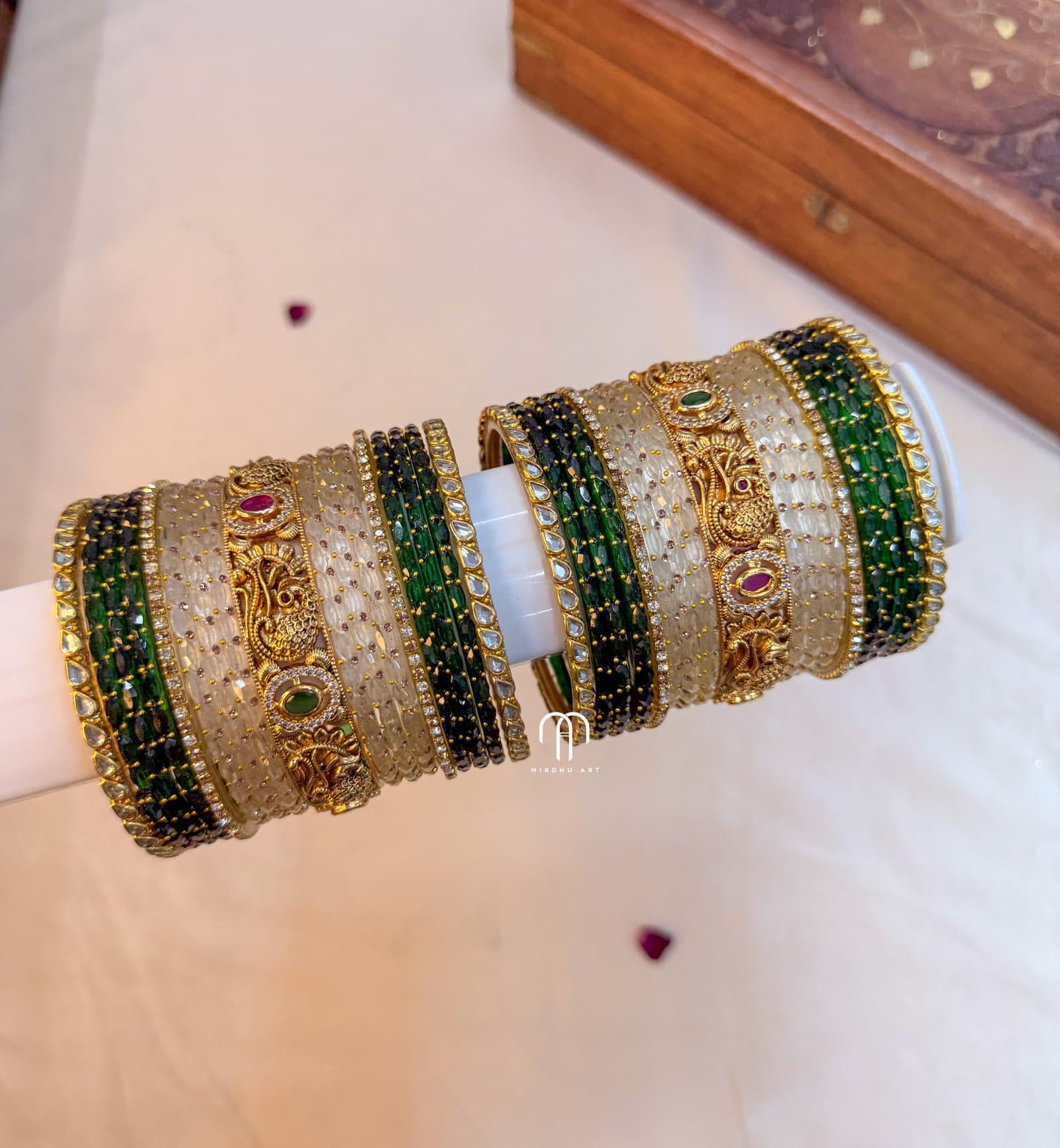 Peacock Metal Bangles – White And Green from Bangle by Choice