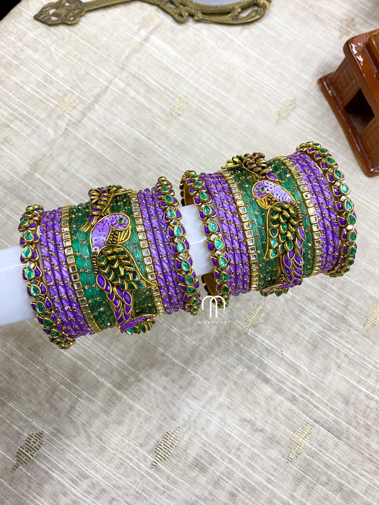 Kundan Bangles – Lotus & Parrot (Lavender and Turquoise Green) from Bangle by Choice
