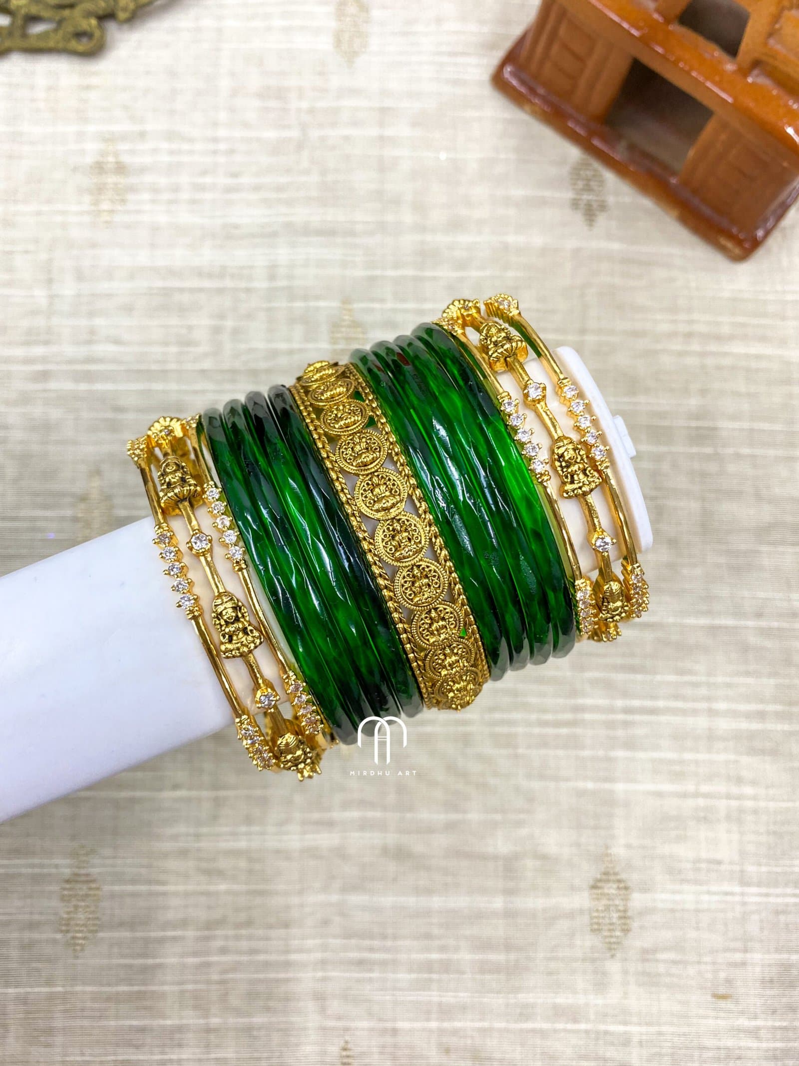 Coin And Lakshmi Bangles Set – Green from Bangle by Choice