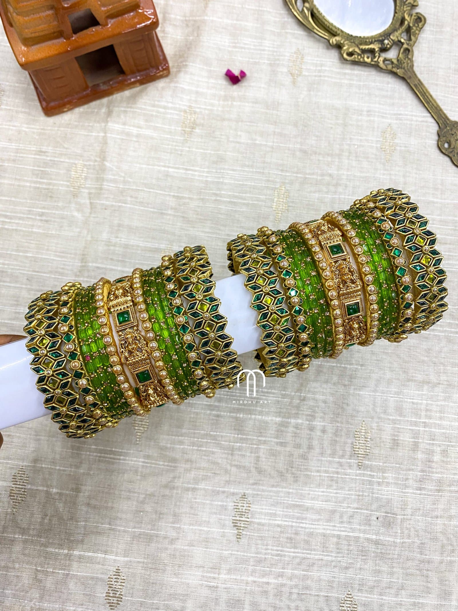 2D Kada And Lakshmi Bangles -(Green And Parrot Green) from Bangle by Choice
