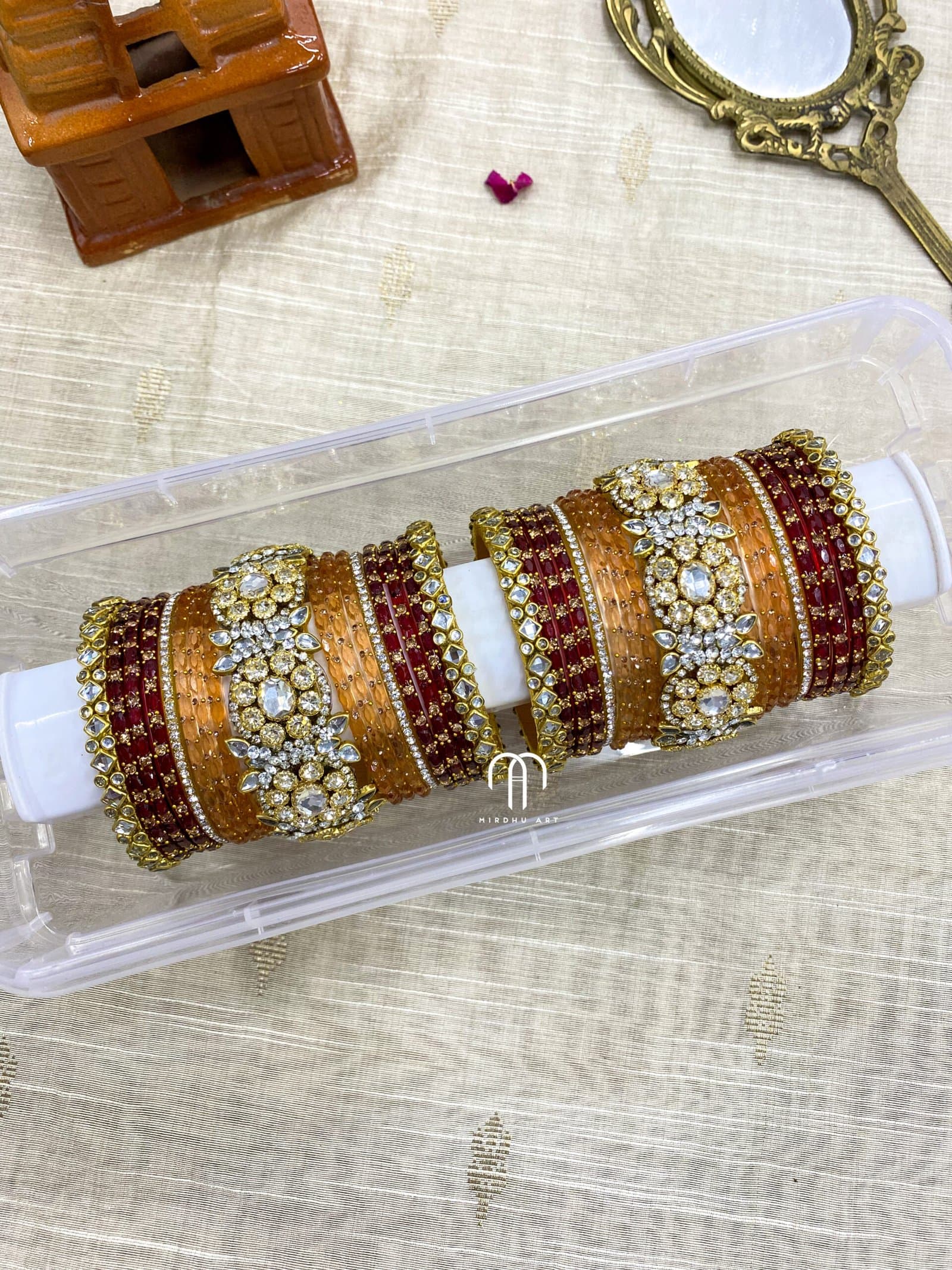 Polki Diamond Replica Bangles – Maroon and Golden from Bangle by Choice