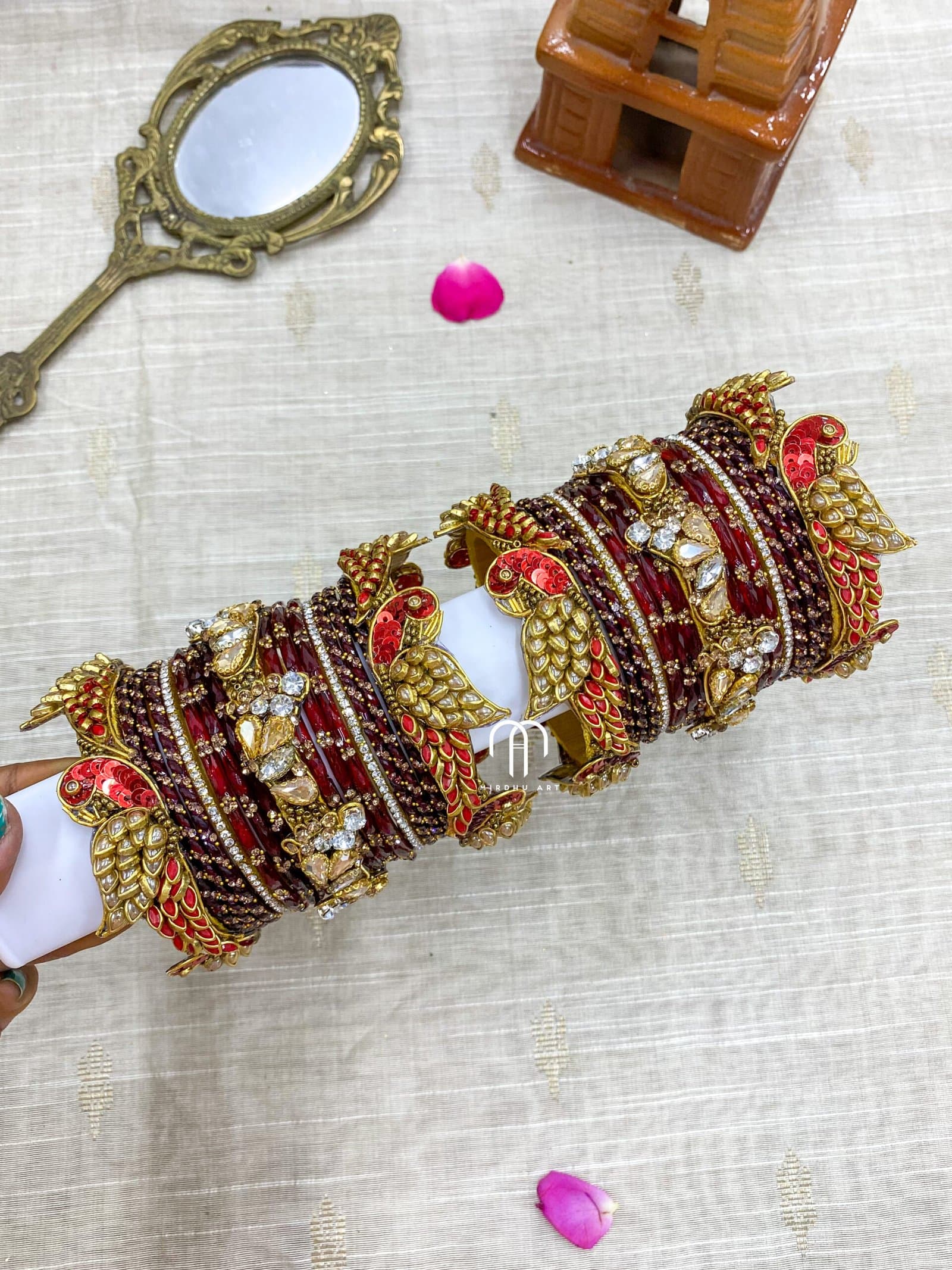 Parrot Style And Foot Set – Red, Maroon & Golden from Bangle by Choice