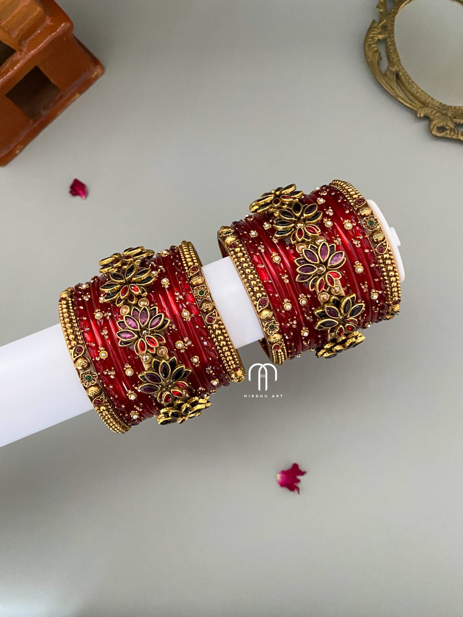 3D Lotus Set – Red And Brown from Bangle by Choice