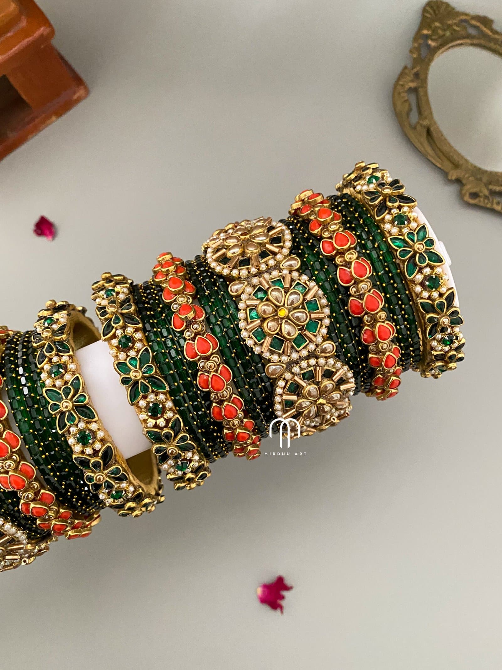 3D Jumbokada Bangles- ( Green And Orange ) detail view 2