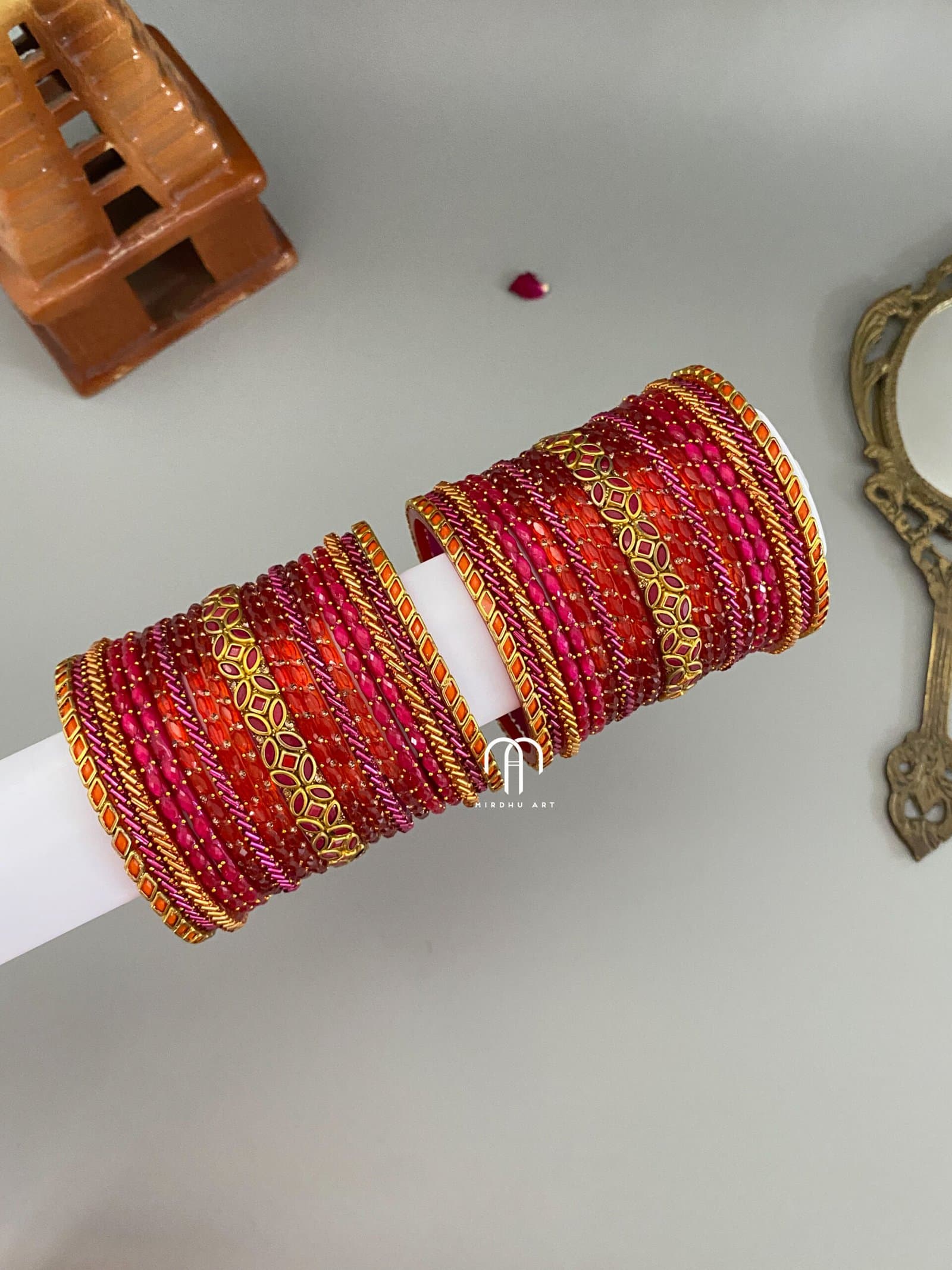 Glass Bangles Sets – Rani Pink And Orange