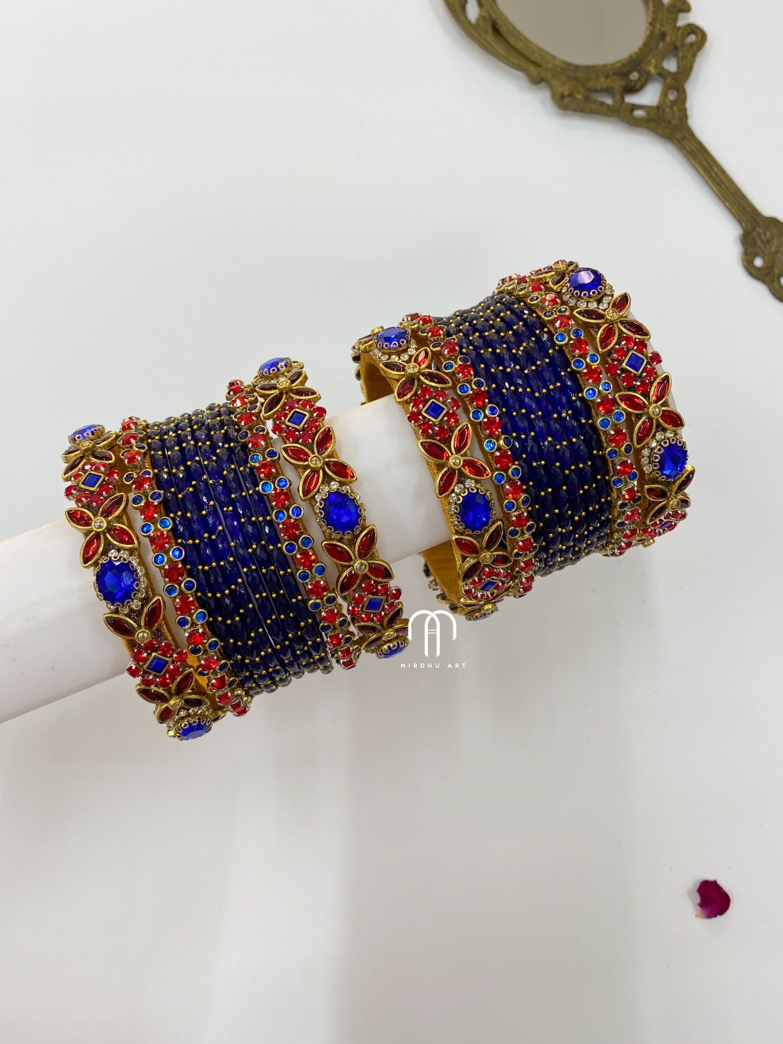 2D Crystal Kada Bangles -(Red And Royal Blue) from Bangle by Choice