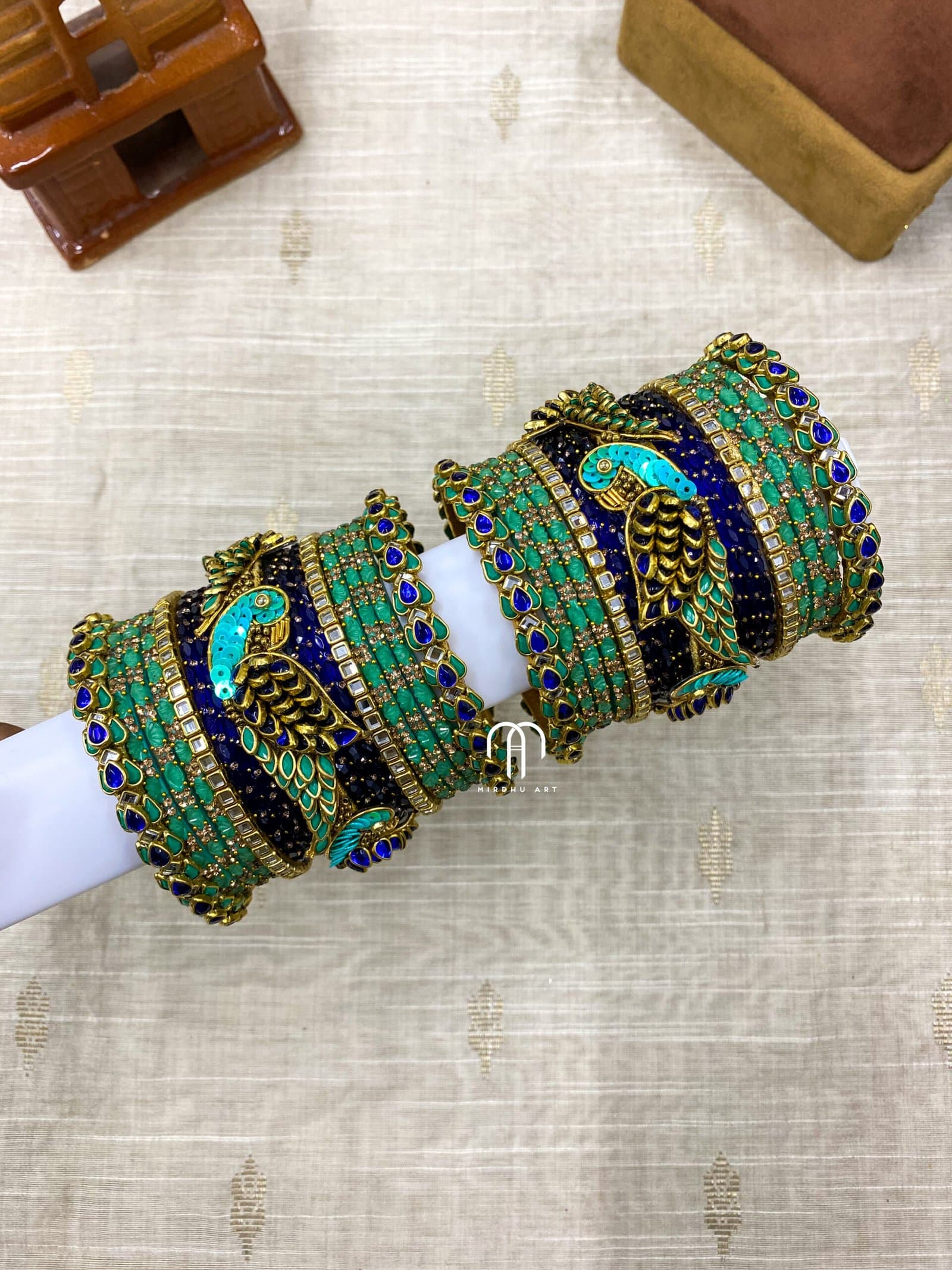 Kundan Bangles – Lotus & Parrot (Turquoise Green and Royal Blue) from Bangle by Choice