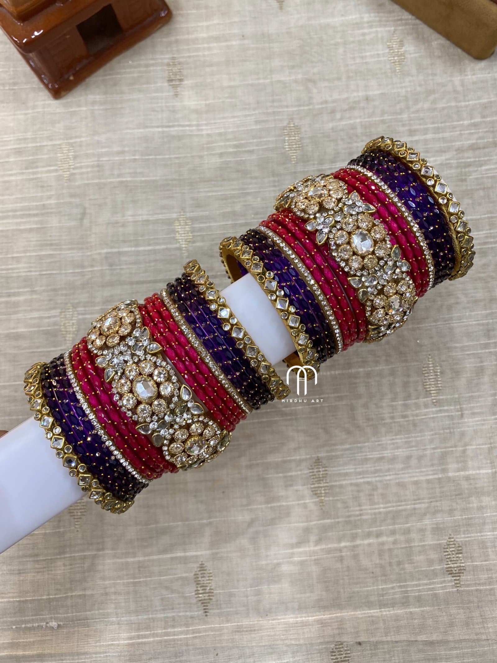 Polki Diamond Replica Bangles – Purple and Rani Pink from Bangle by Choice