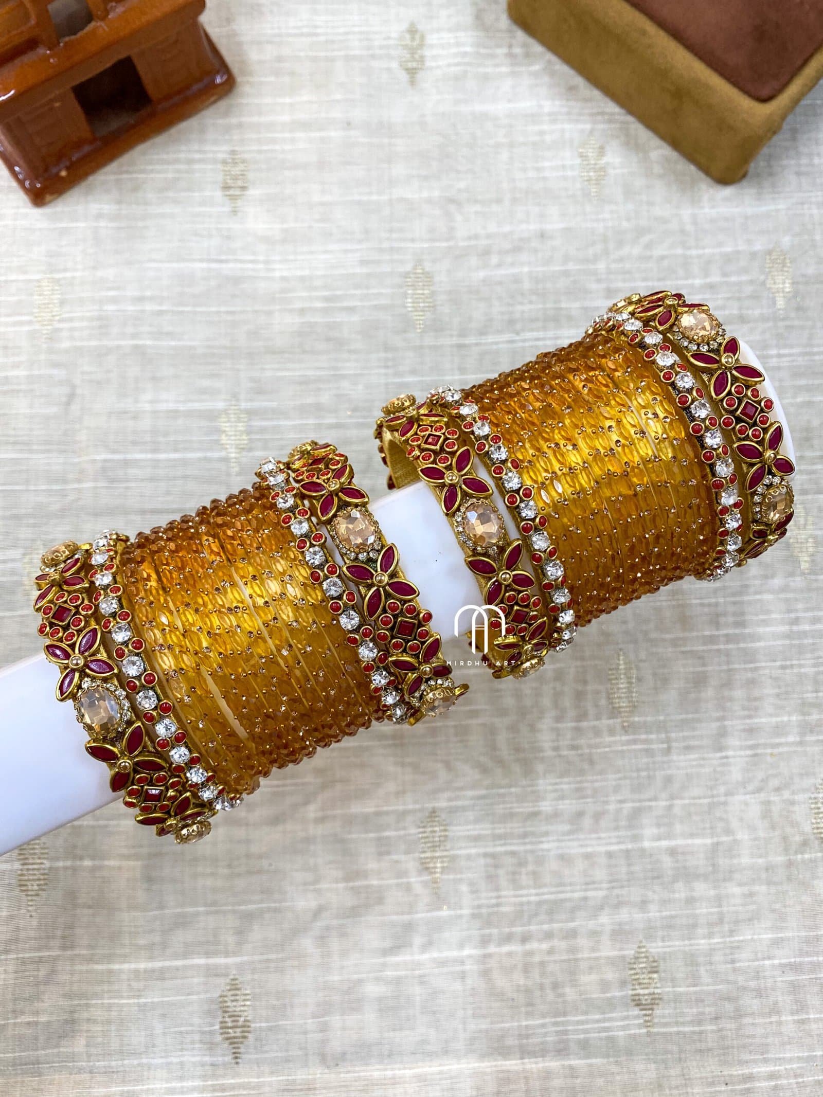 2D Crystal Kada Bangles -(Golden And Maroon) from Bangle by Choice