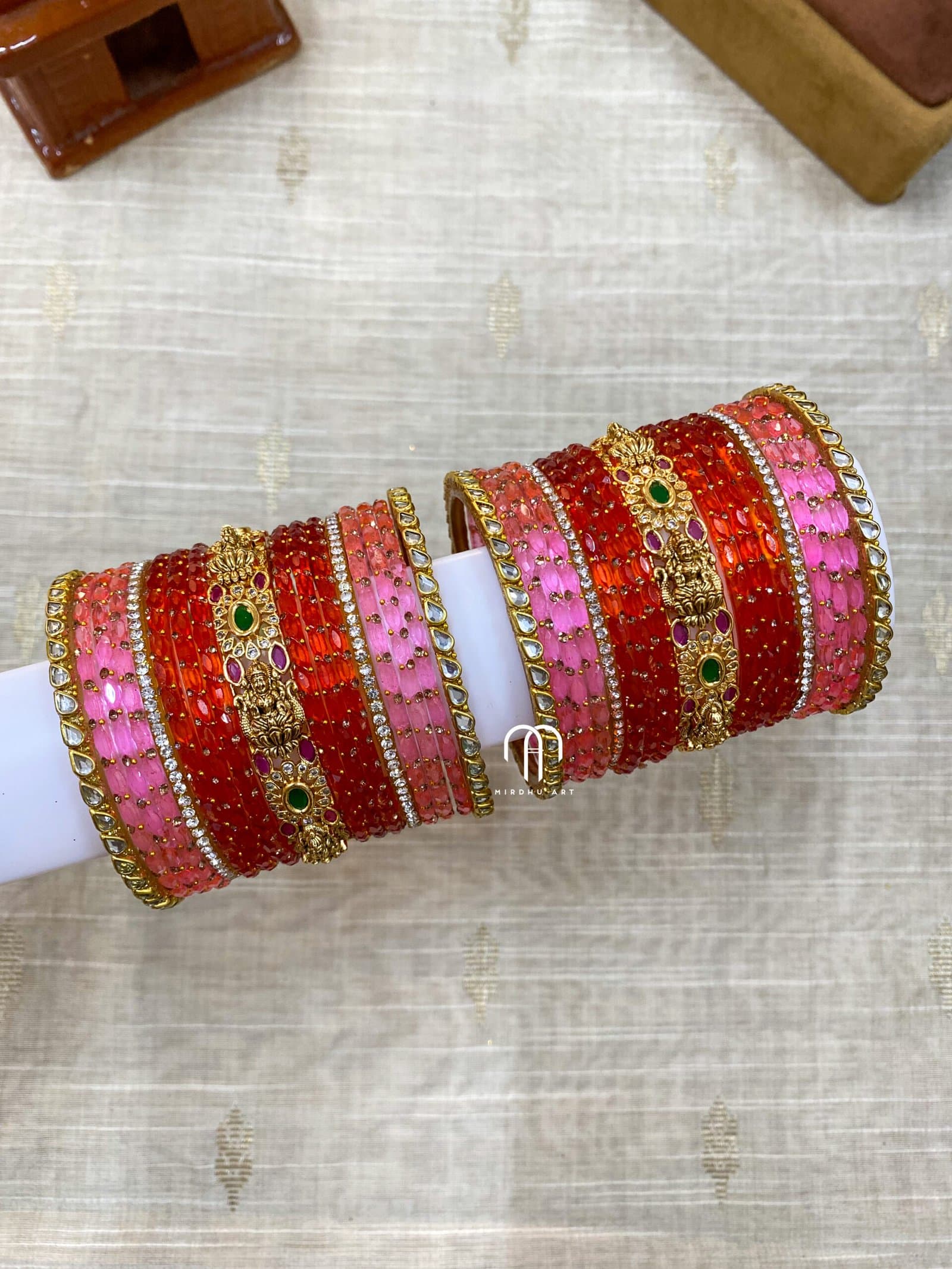 Ashta Lakshmi Bangles – Baby Pink And Orange from Bangle by Choice