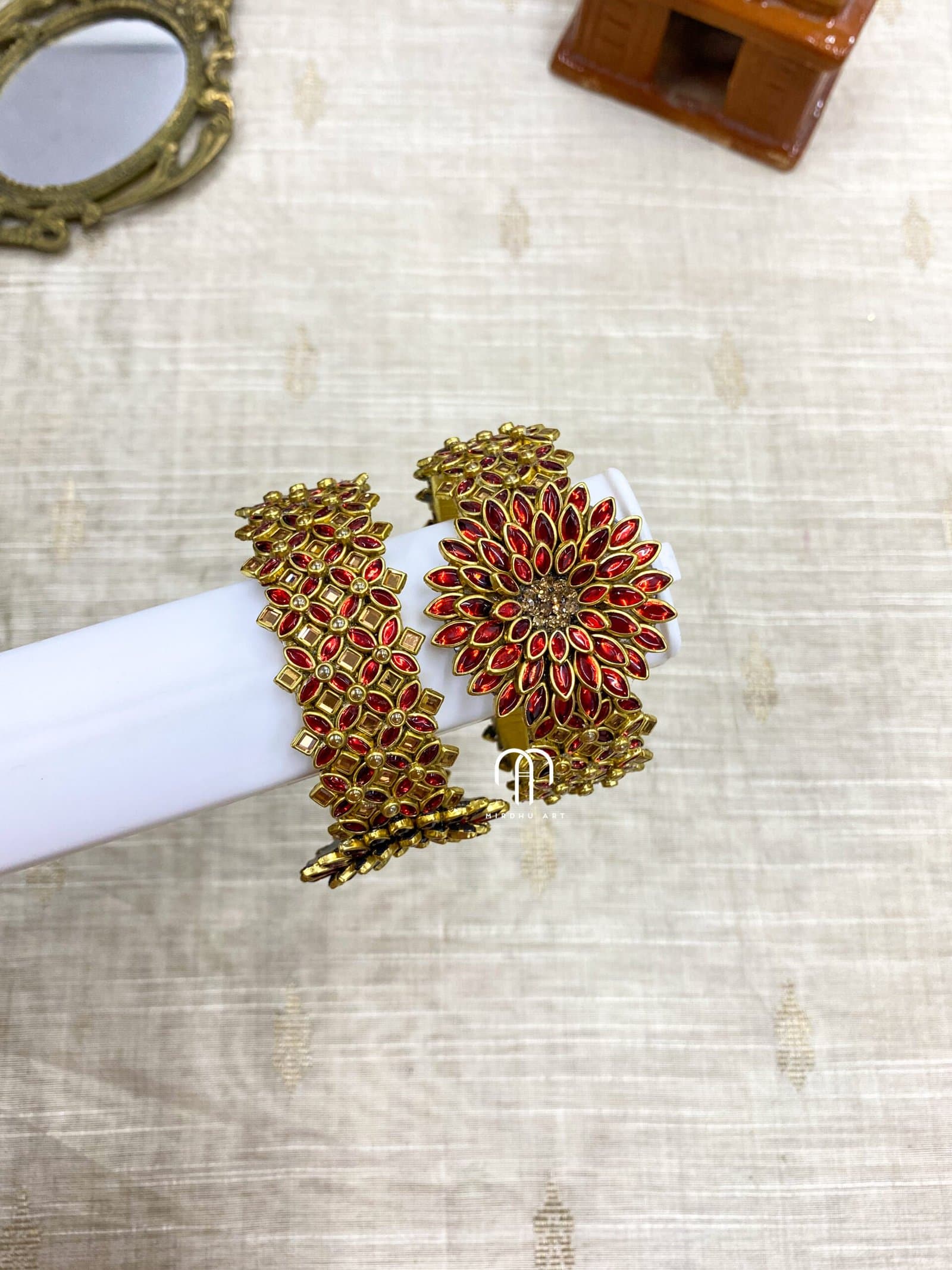 Flower Bracelet – Red And Golden