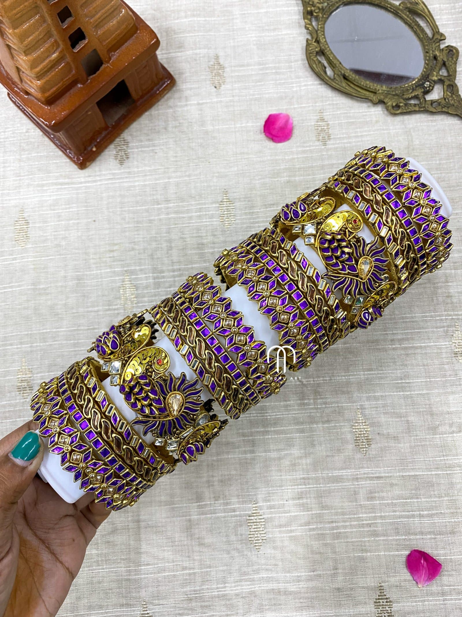 Kundan Bangles – Annapakshi (Purple & Golden Bangle Set) from Bangle by Choice