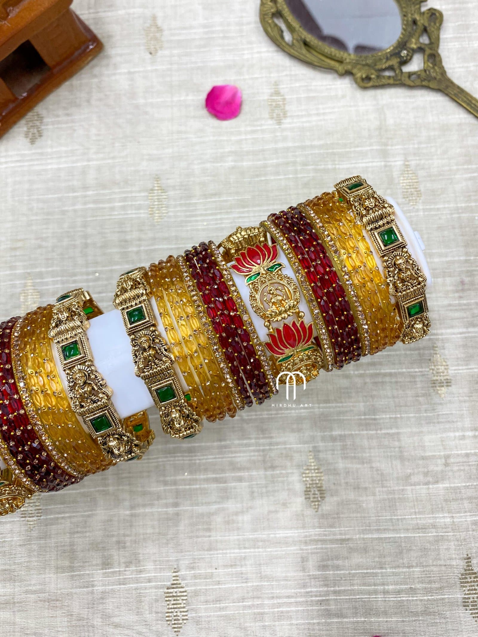 Ashta Lakshmi With Lotus Bangles – Red & Golden detail view 2