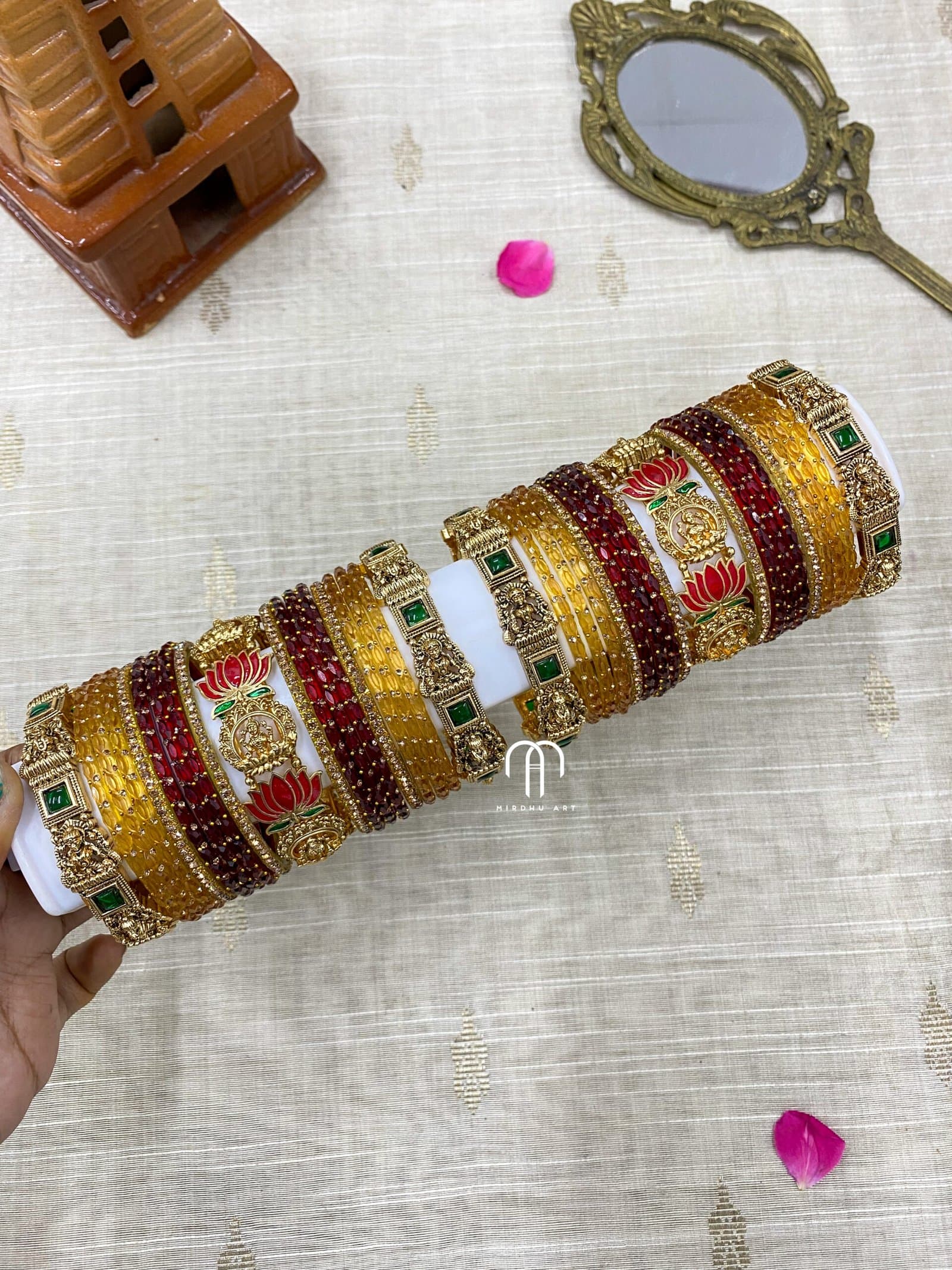 Ashta Lakshmi With Lotus Bangles – Red & Golden from Bangle by Choice