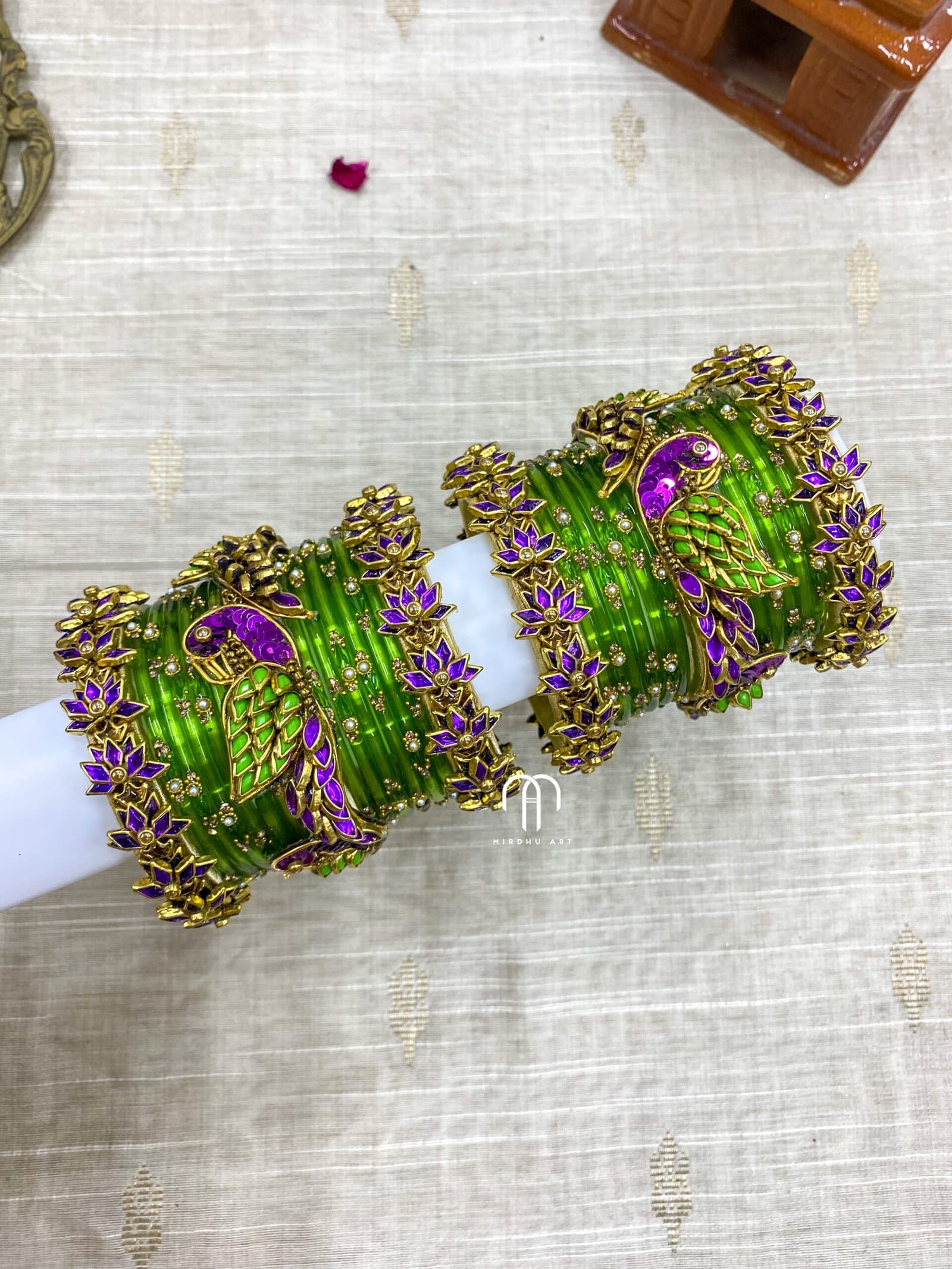 Kundan Bangles – Lotus & Parrot (Parrot Green And Purple) from Bangle by Choice