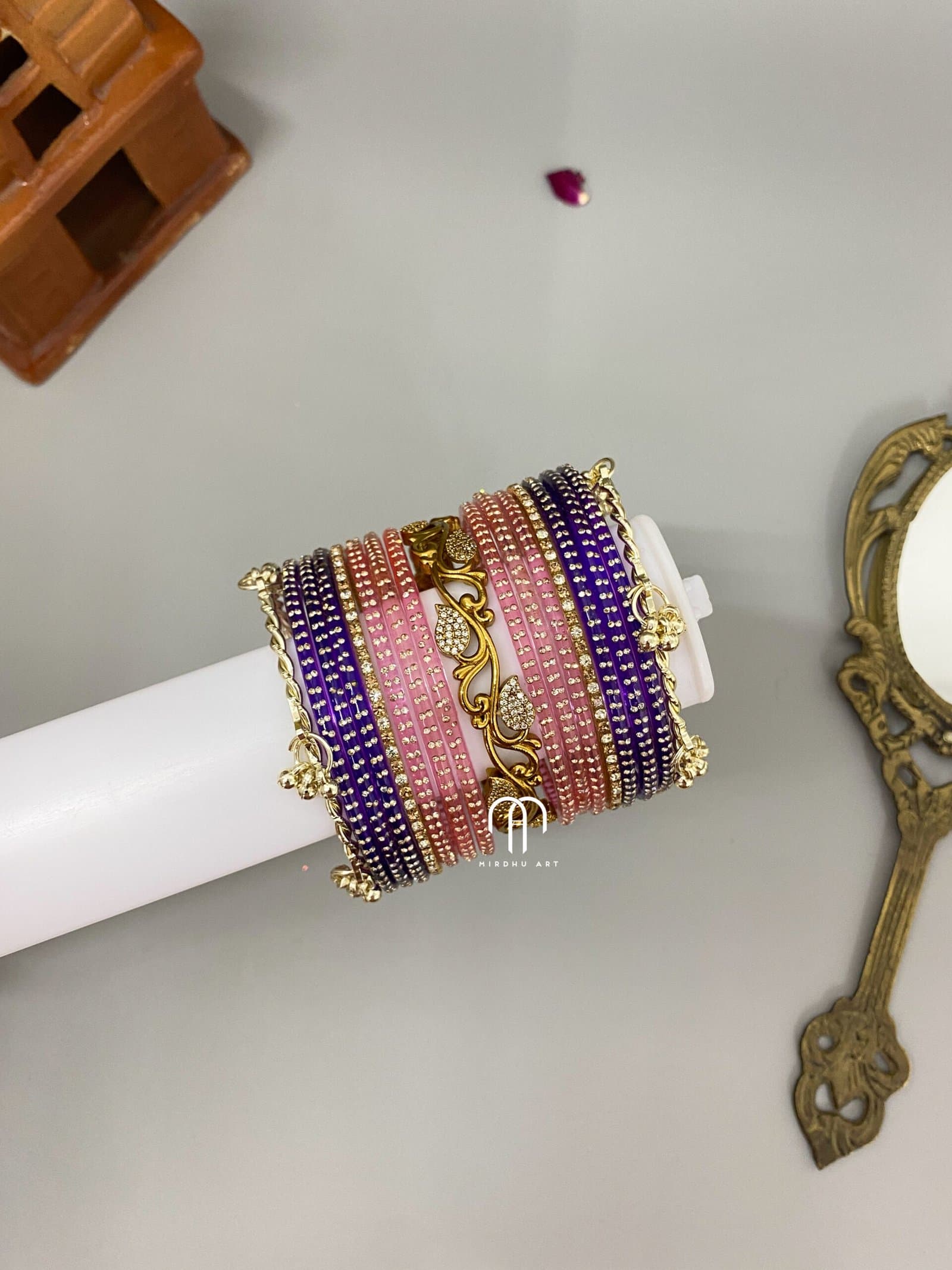 Kashmiri, Crystal & Leaf – Purple & Baby pink from Bangle by Choice