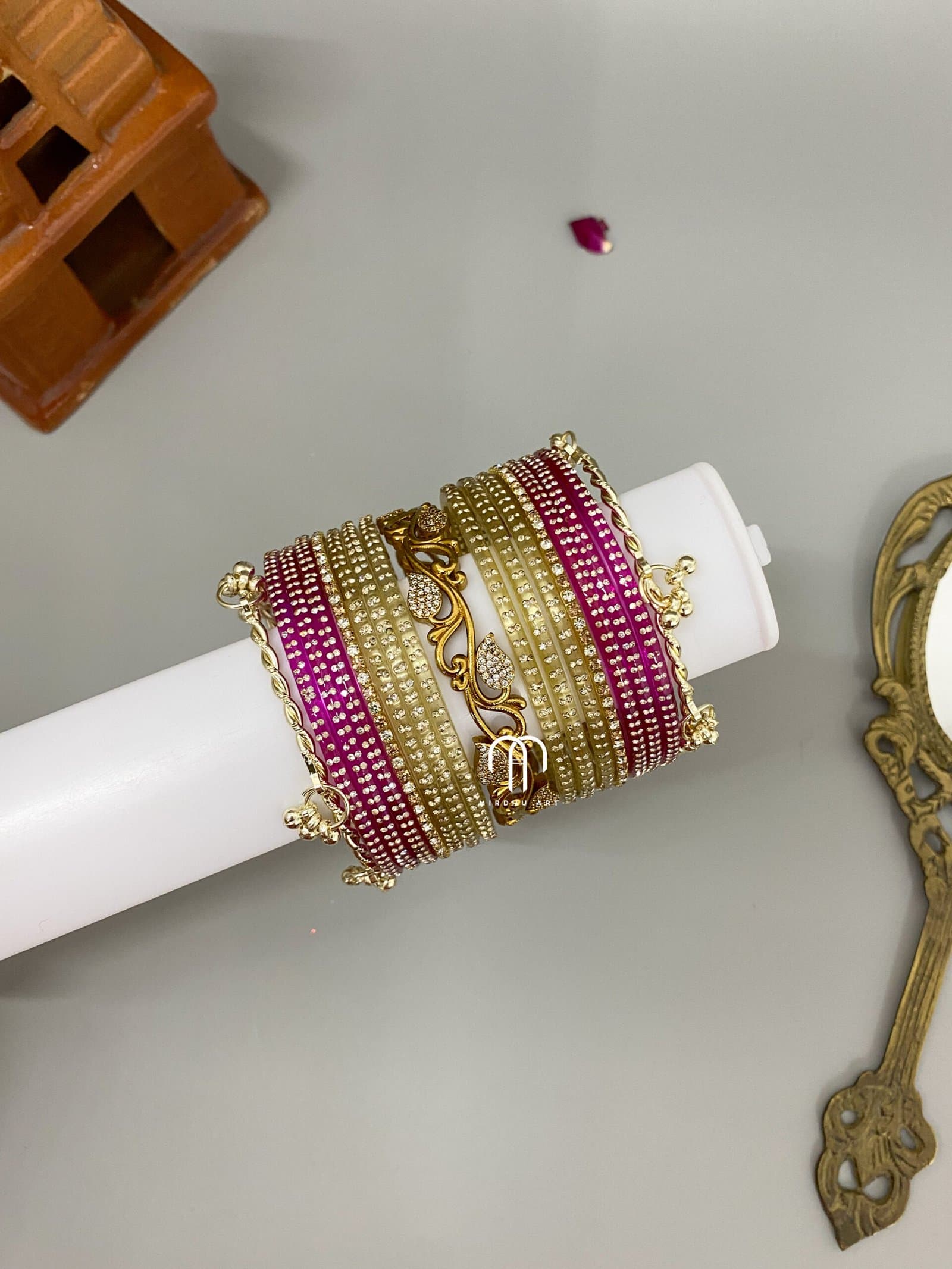 Kashmiri, Crystal & Leaf – Rani Pink & Gold from Bangle by Choice