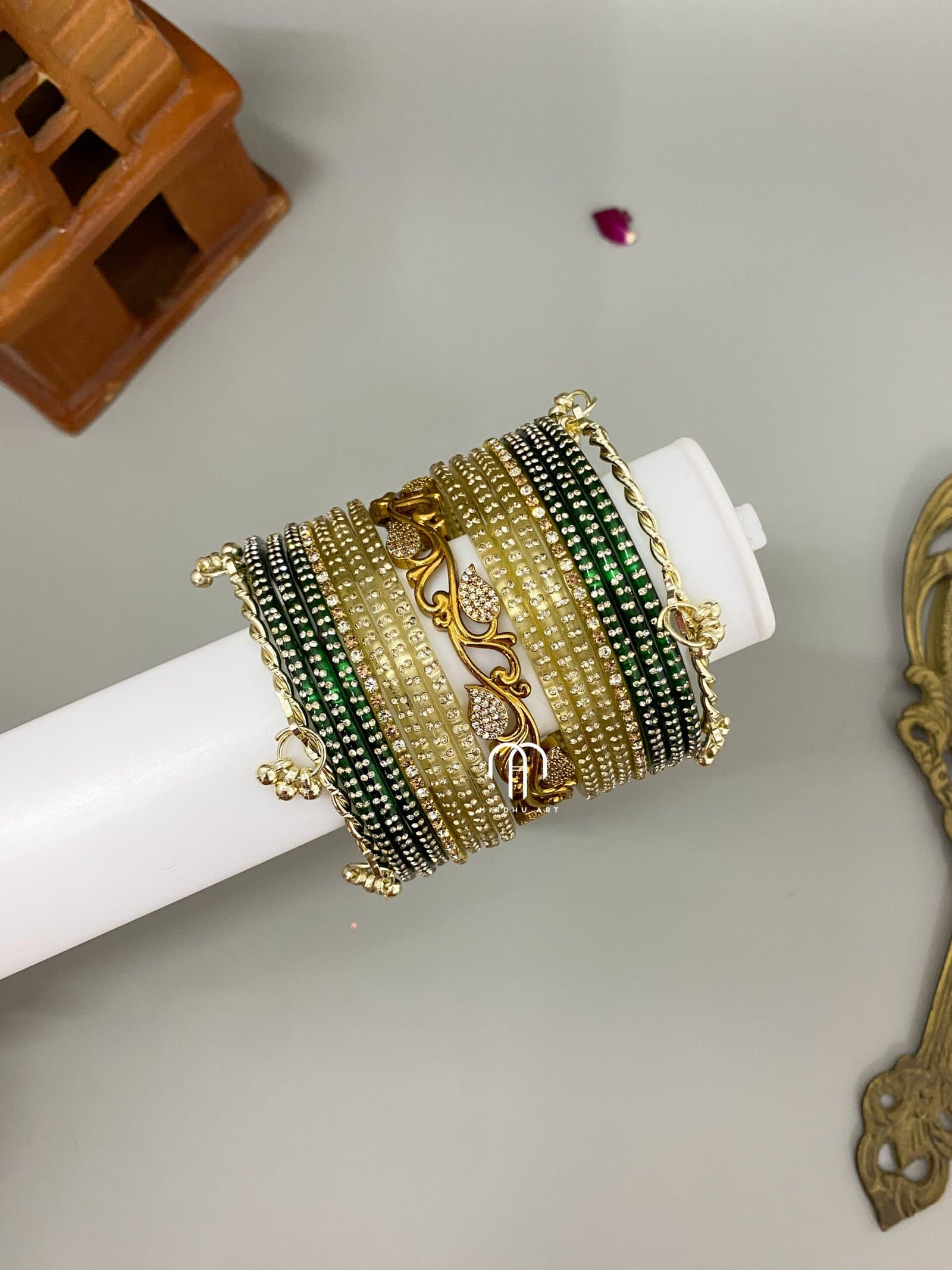 Kashmiri, Crystal & Leaf – Green & Gold from Bangle by Choice
