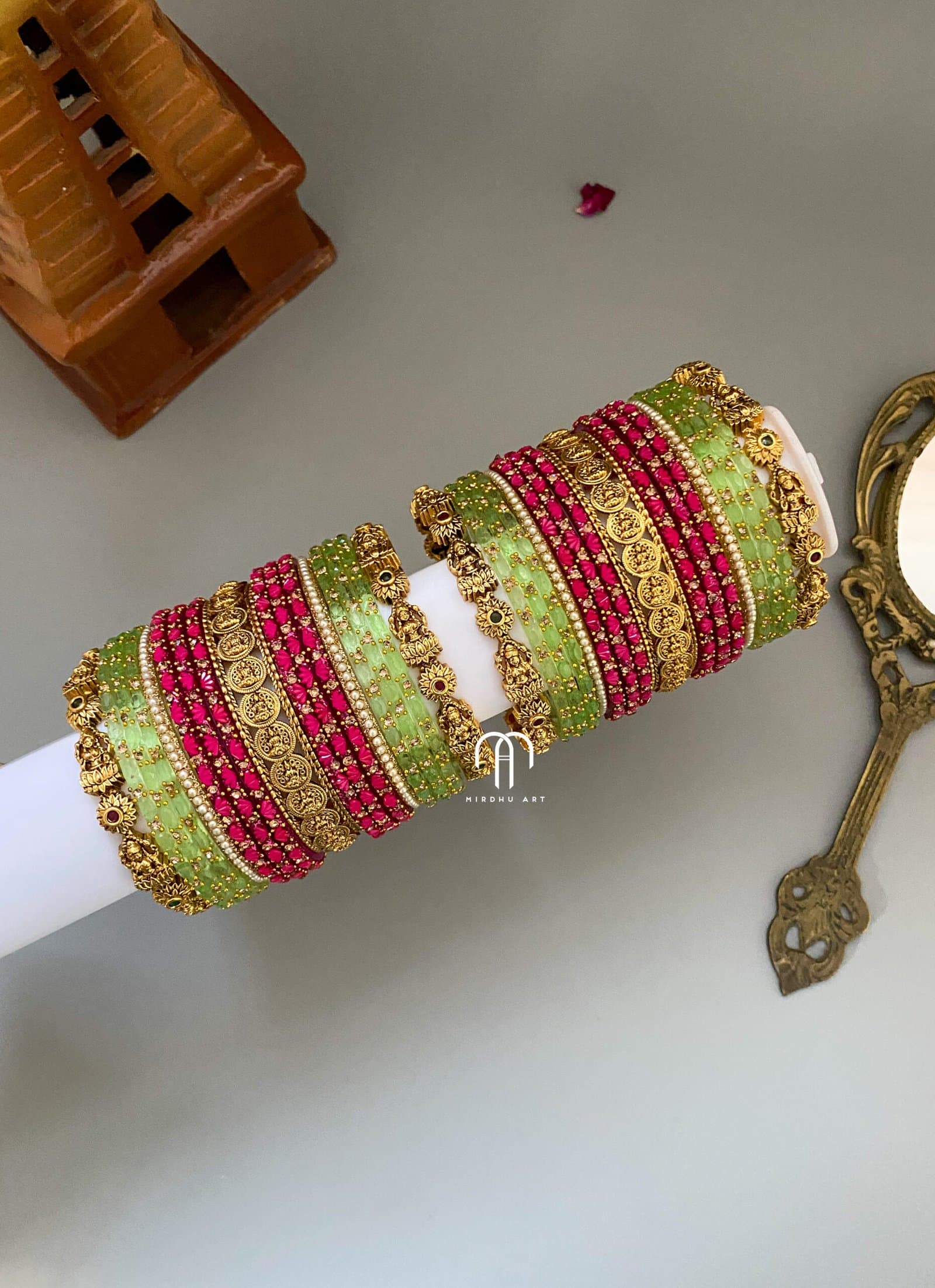 Lakshmi & Coin set – Turquoise green and Rani pink from Bangle by Choice