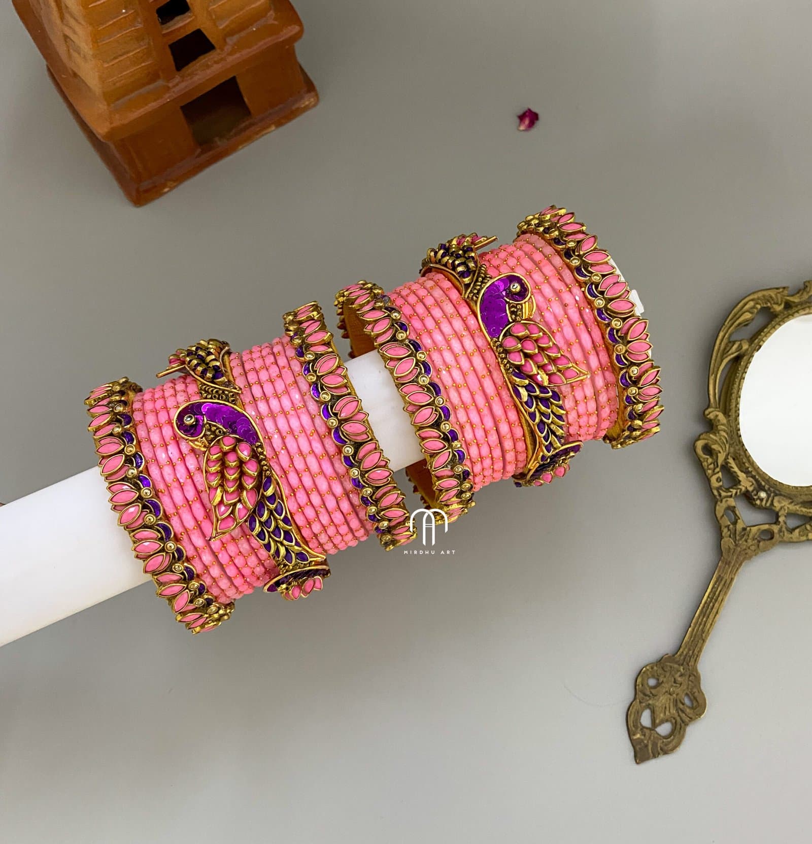 Kundan Bangles – Lotus & Parrot (Baby Pink and Purple) from Bangle by Choice