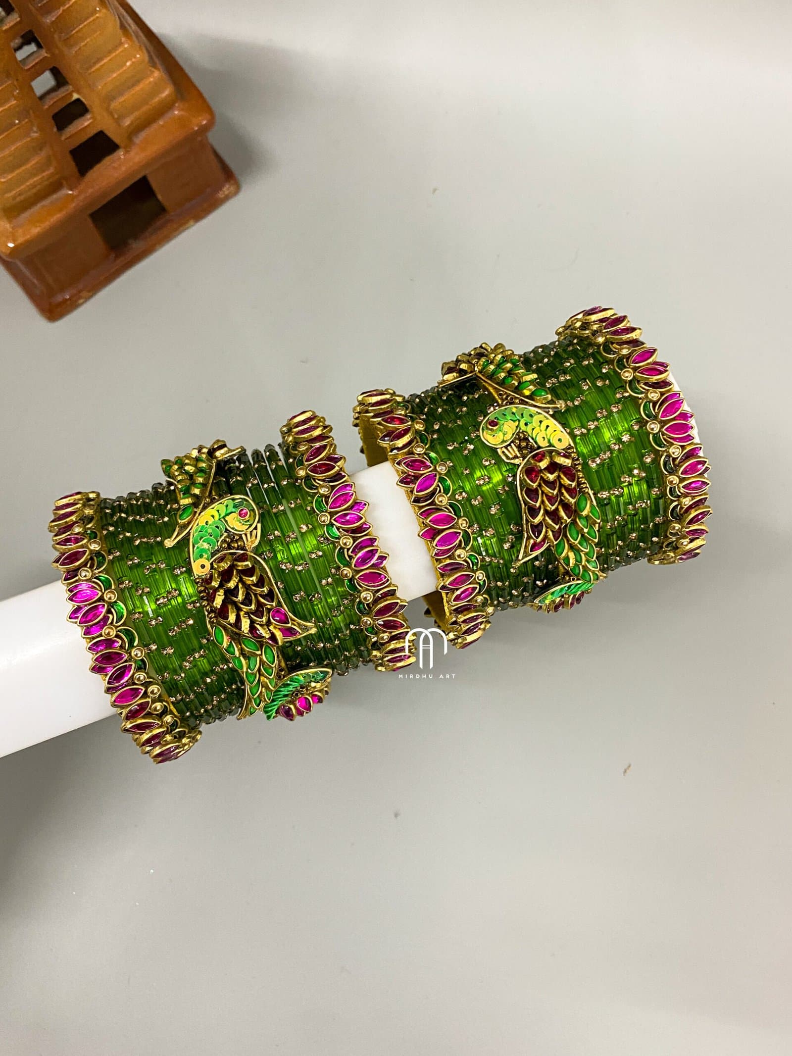 Kundan Bangles – Lotus & Parrot (Rani Pink and Parrot Green) from Bangle by Choice