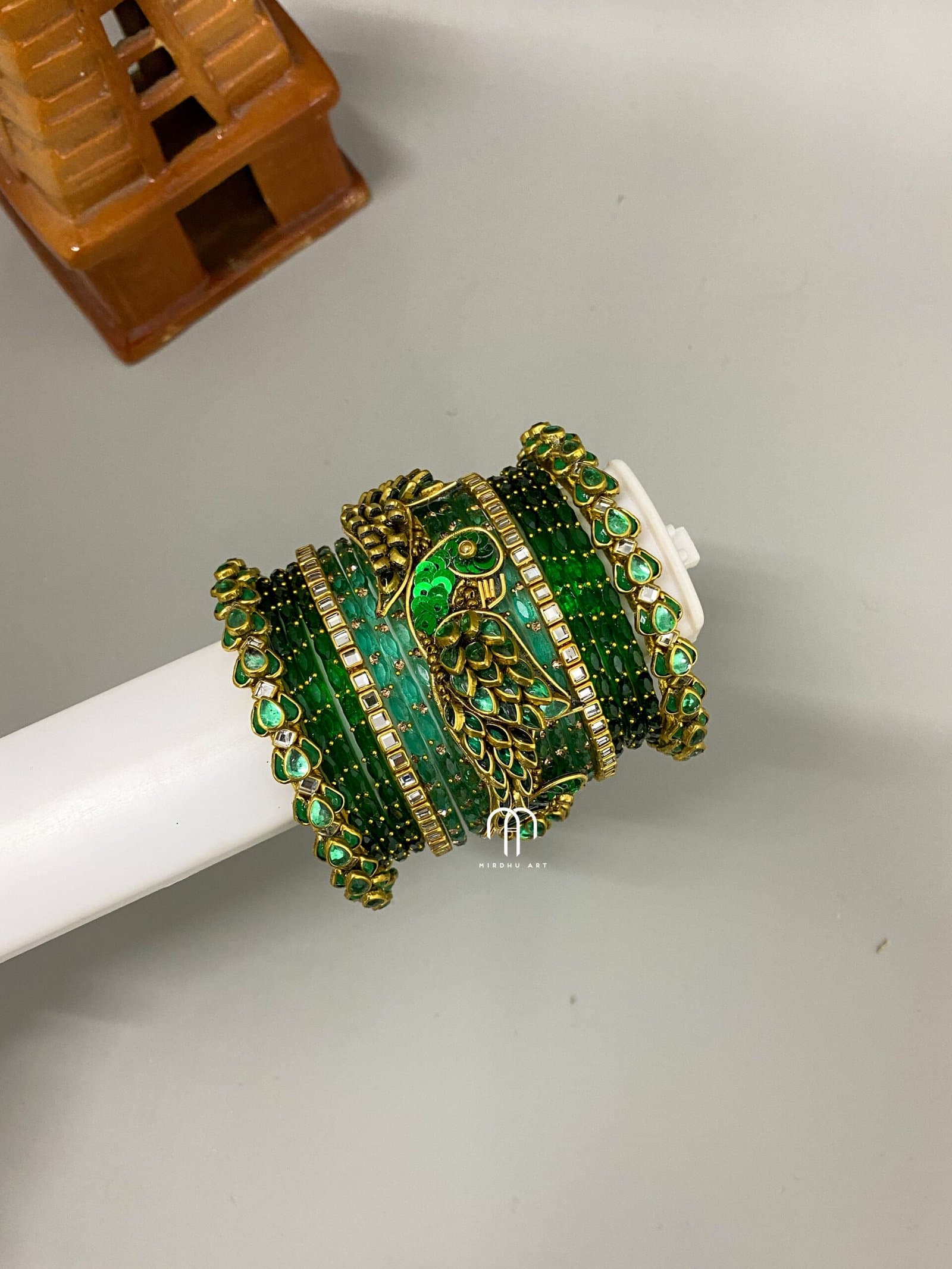Kundan Bangles – Lotus & Parrot (Dark Green and Turquoise Green) from Bangle by Choice