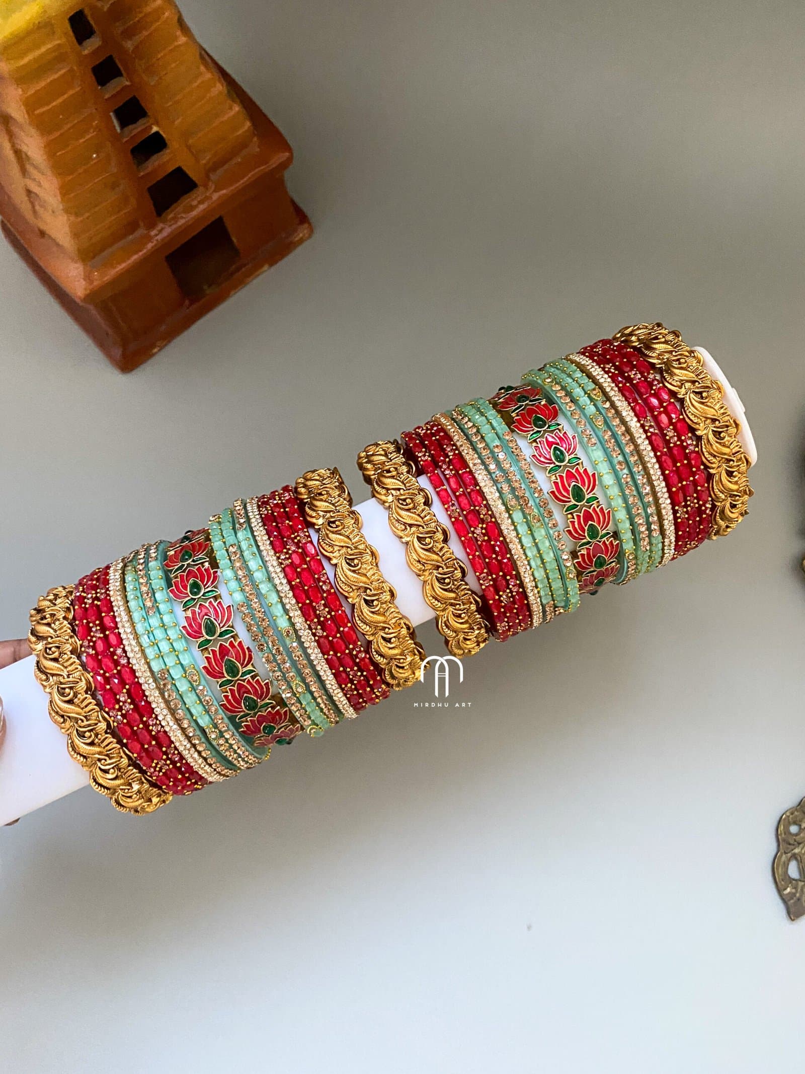 Red Lotus with non idol Nagas bangles from Bangle by Choice