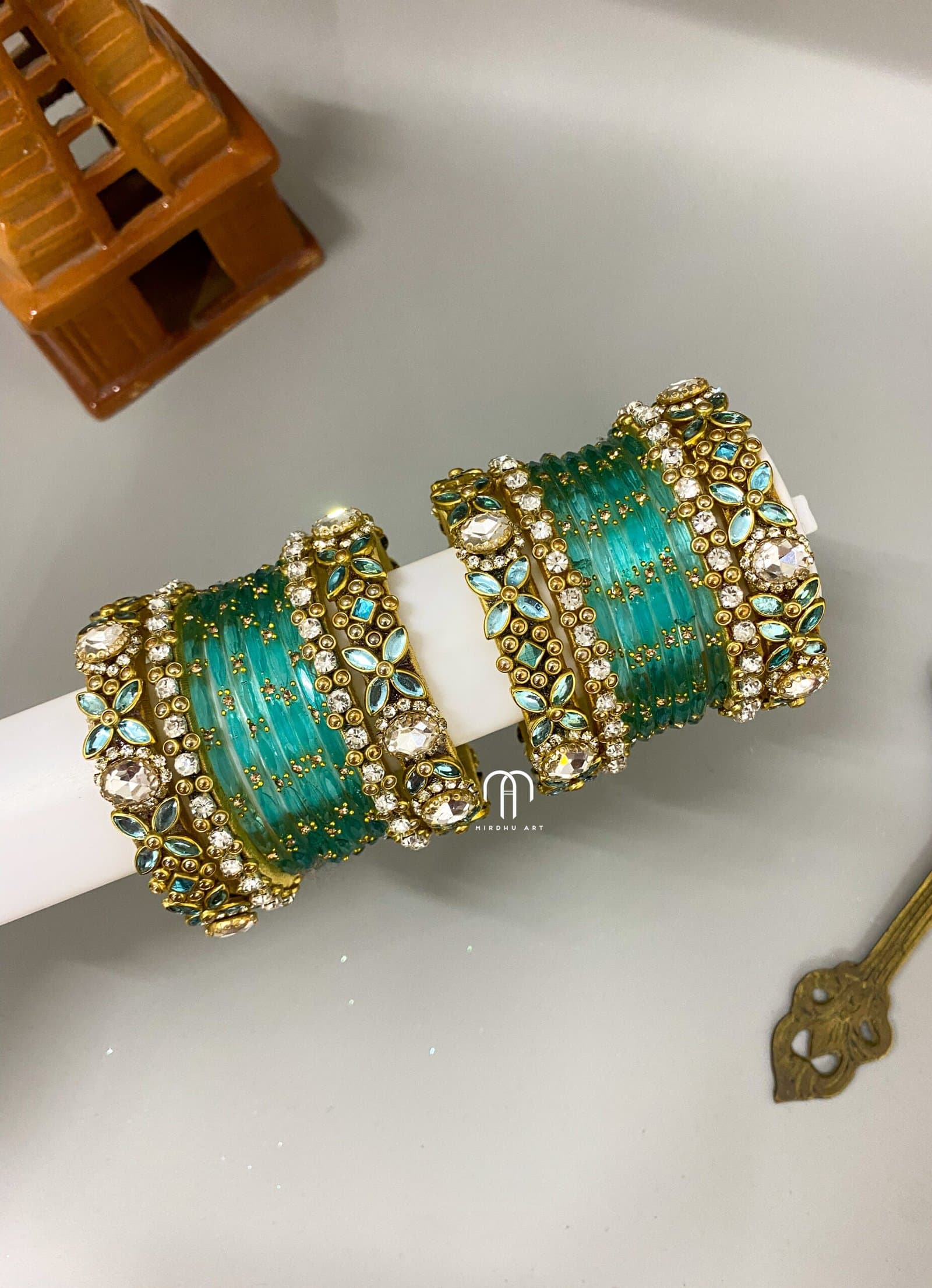 2D Crystal Kada Bangles -(Sky Blue And White) from Bangle by Choice